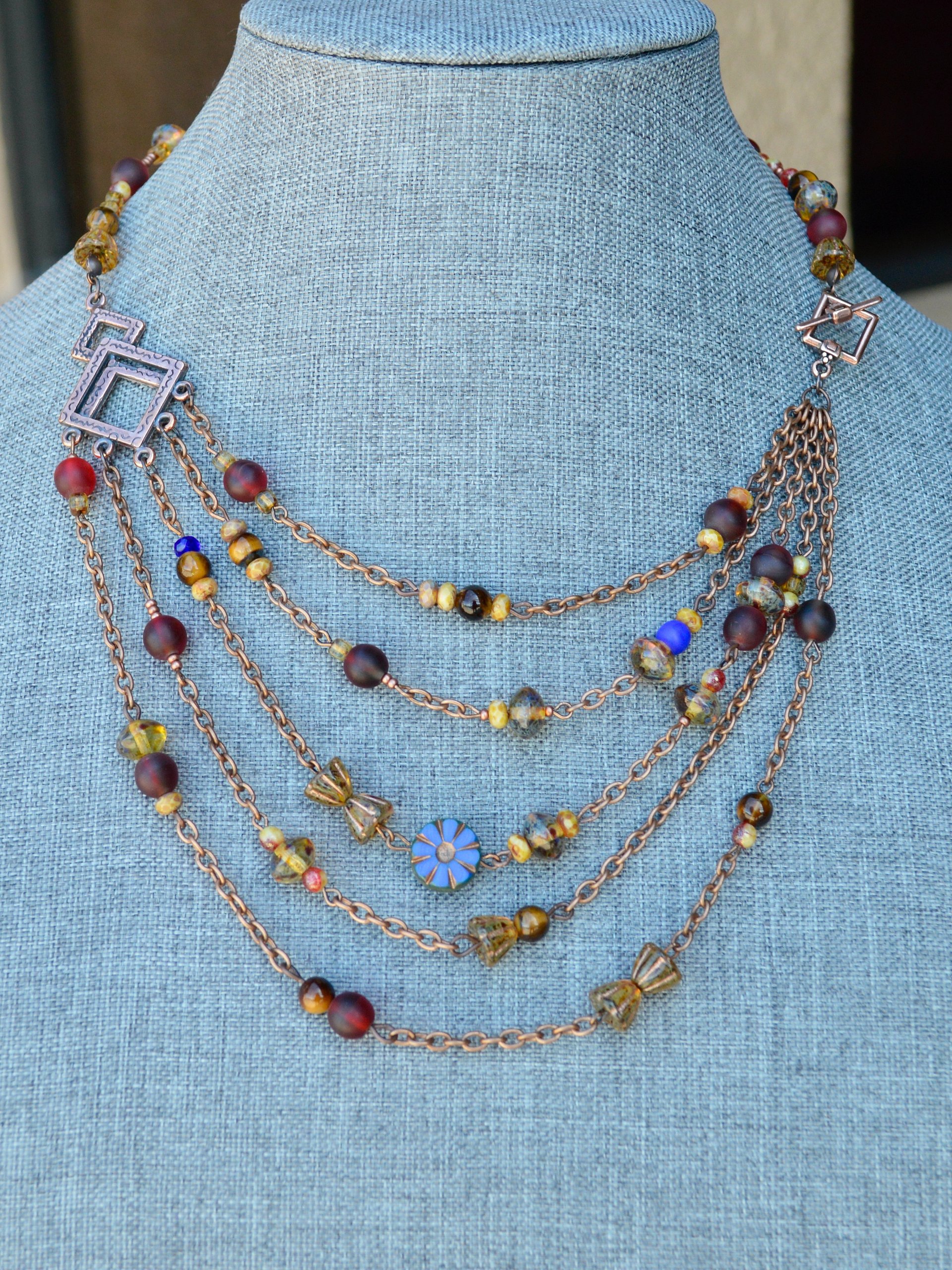 Layering Tiger Eye Gemstone Copper Chain Beaded Necklace product image (4)