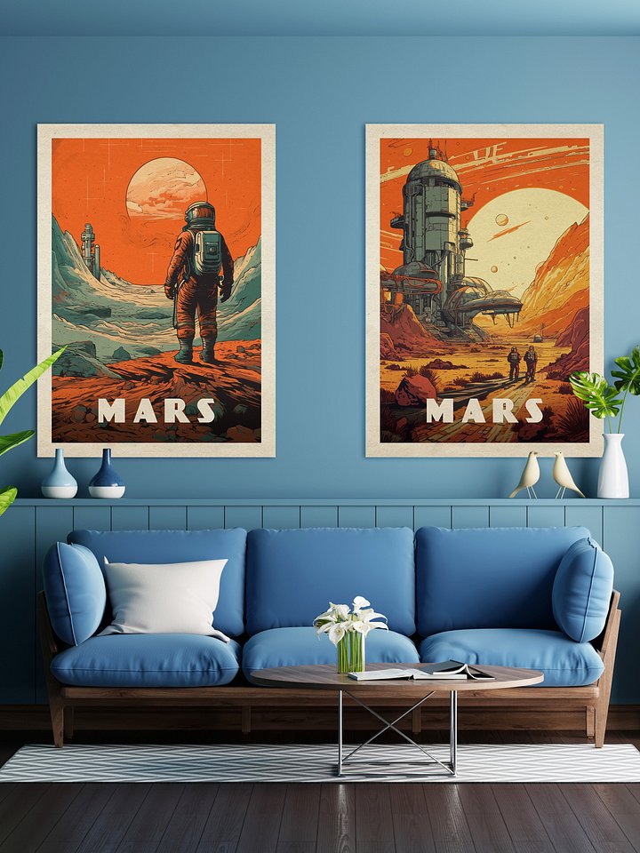 Mars, colony, astronaut — Vintage space poster product image (2)