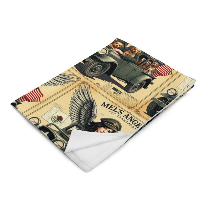 Mel’s Angels Vintage Military Jeep Dog Lover Throw Blanket – Adventure Travel Pet Art, Mexico US Design, Cozy Dog Gift product image (7)