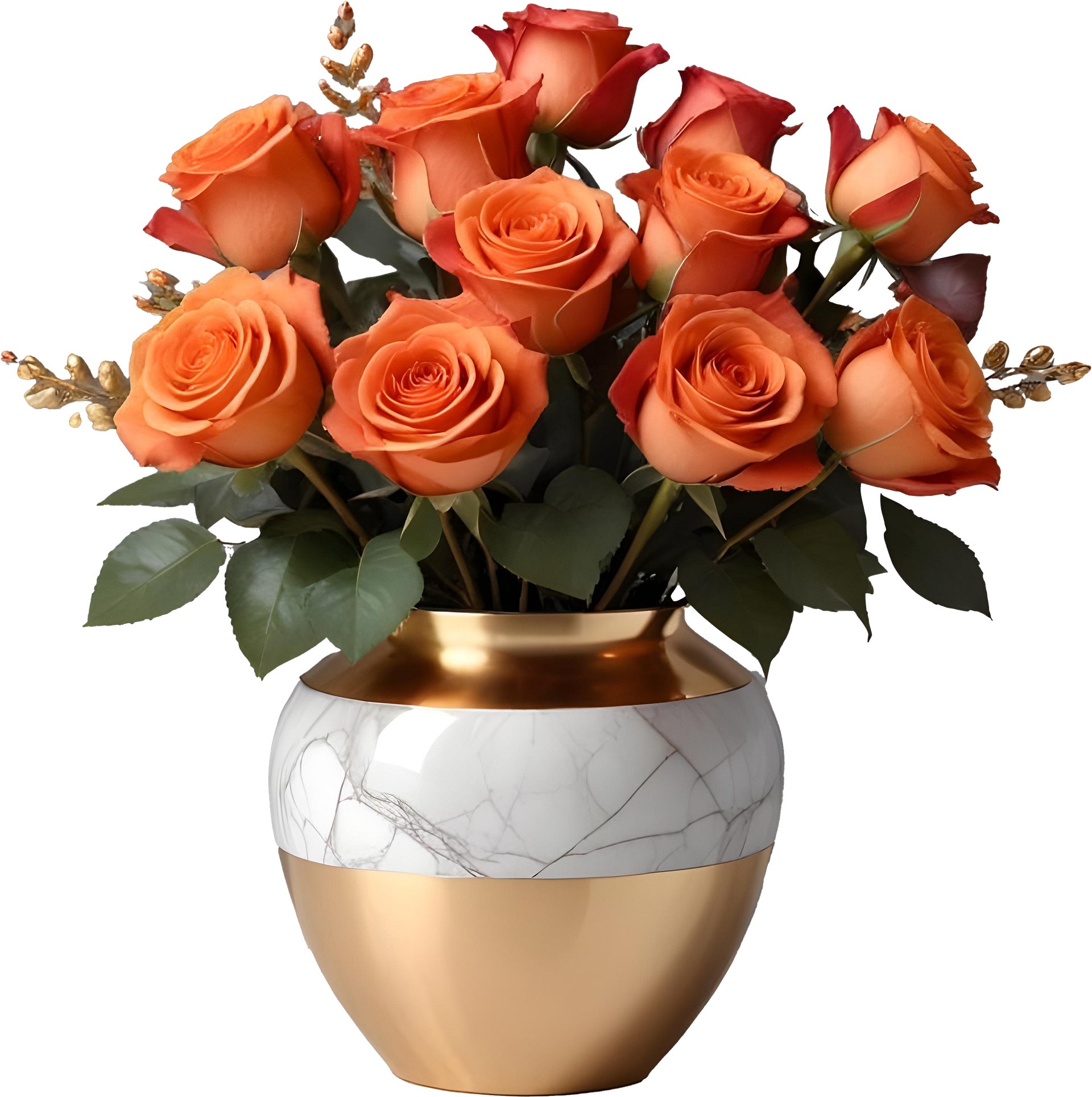 Romantic Elegance – Gold Marble Rose Vase PNG product image (1)