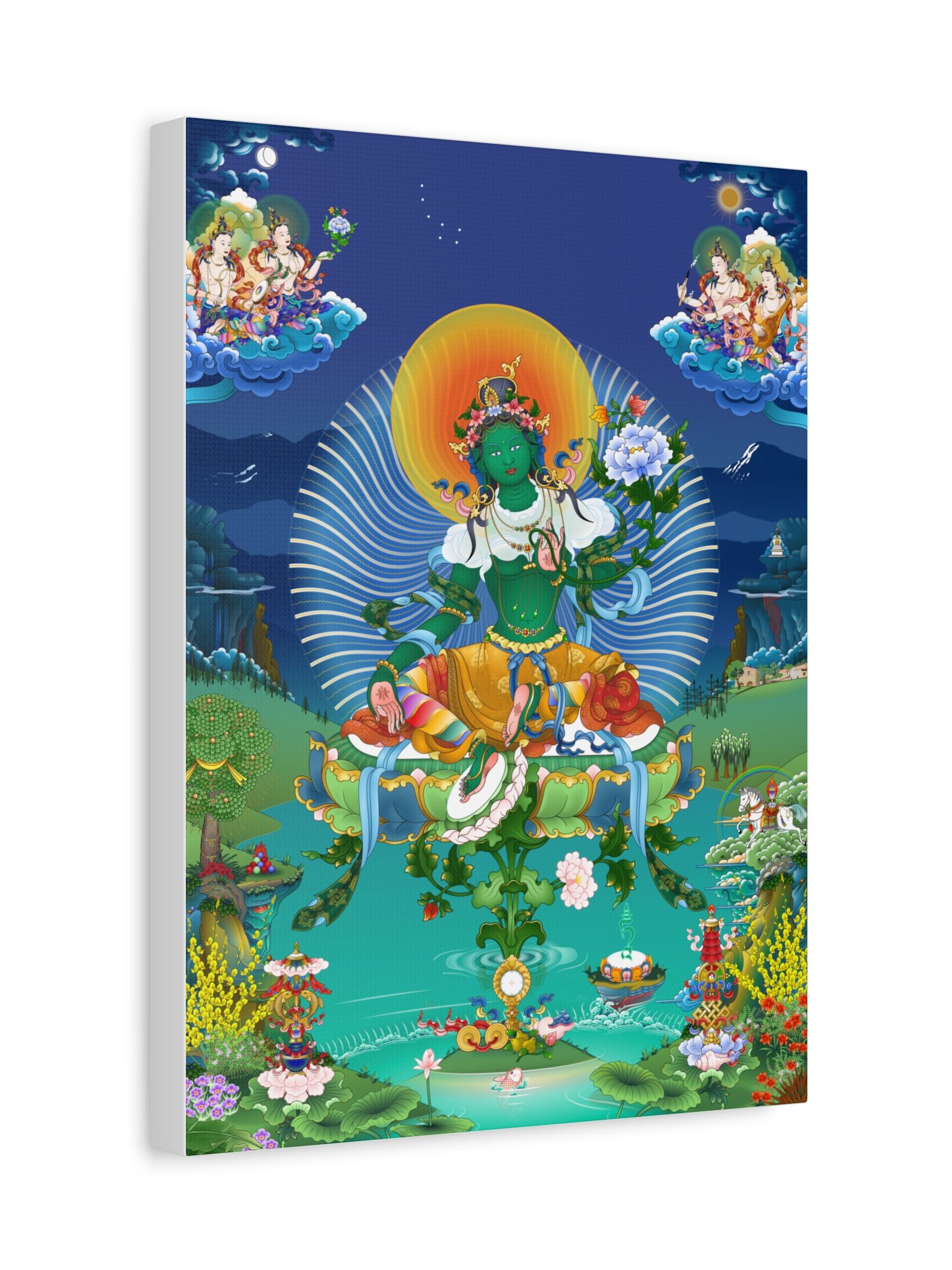 Green Tara in Tushita thangka canvas print product image (2)