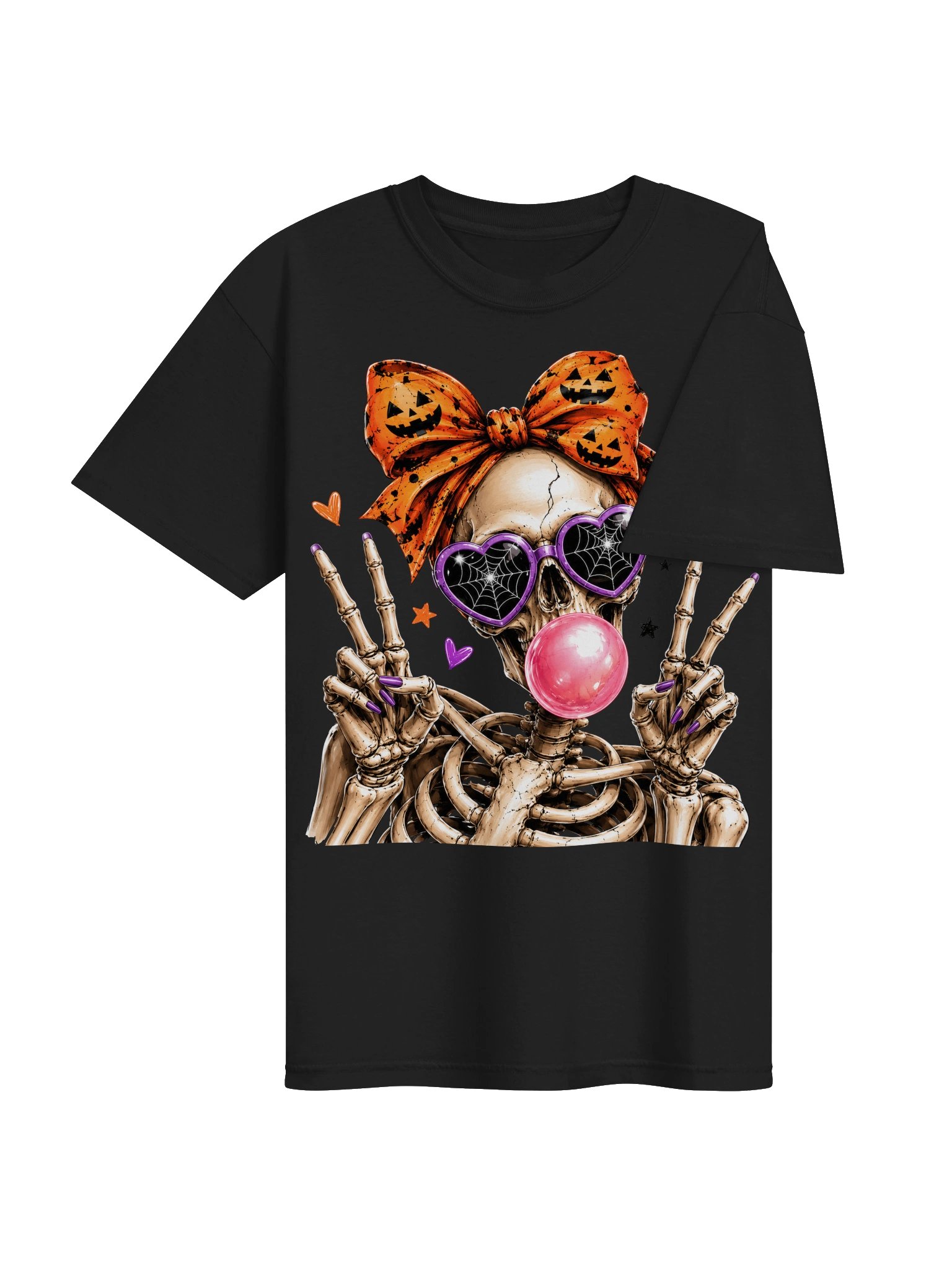 Pink Bubblegum Skeleton Girl T-Shirt — Halloween Bow Graphic Tee, Oversized Fit product image (7)