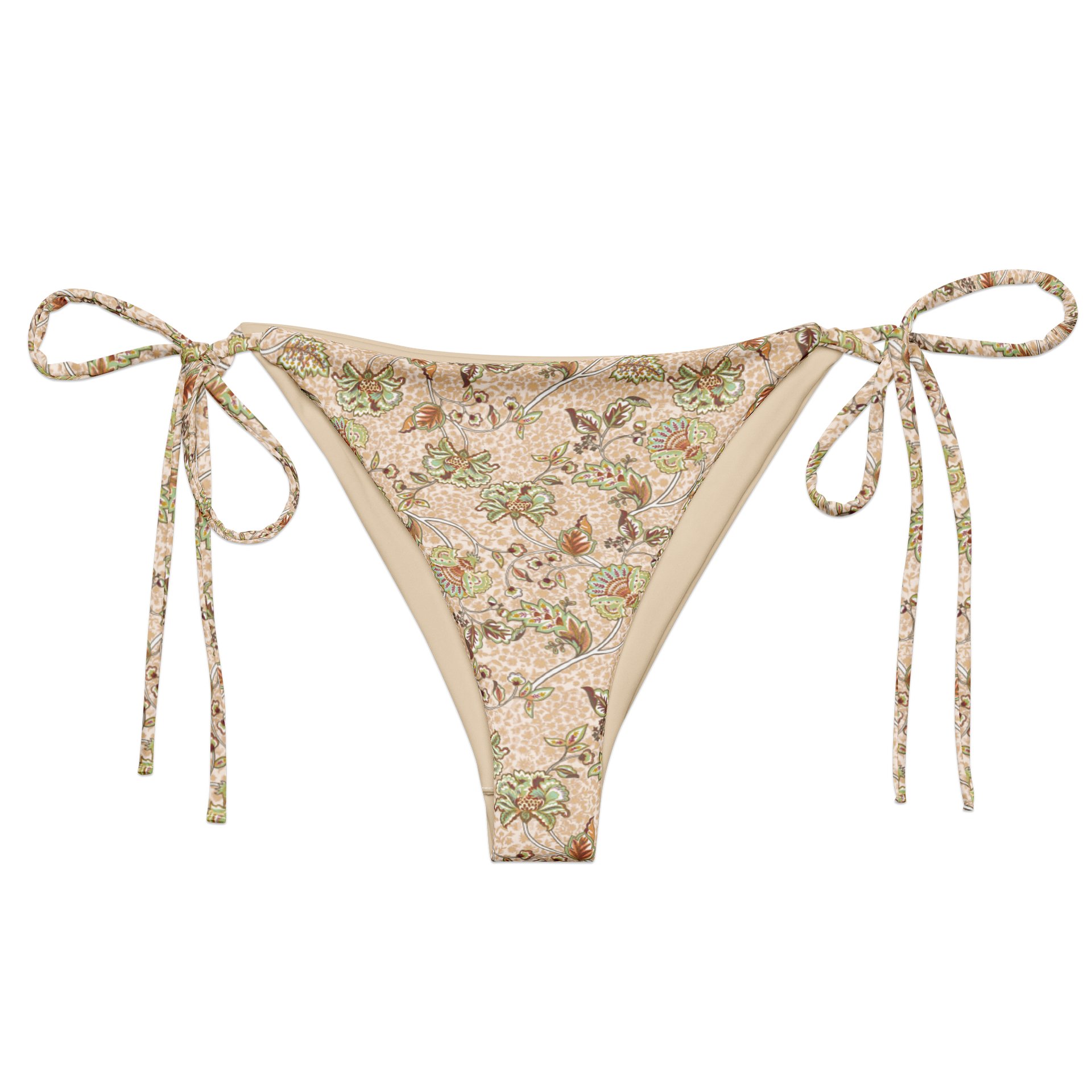 Recycled String Bikini Bottom "Elegant Neutral Beige Chintz" product image (2)