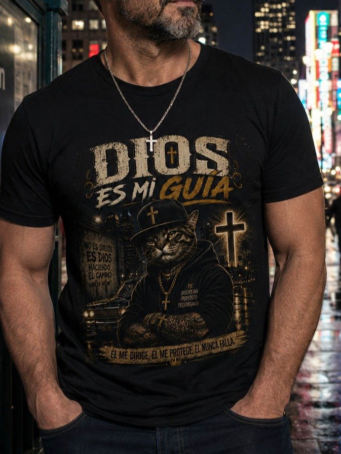 Camiseta Dios Es Mi Guía – Streetwear Cristiano Motivacional para Hombres | Diseño Premium Negro product image (2)