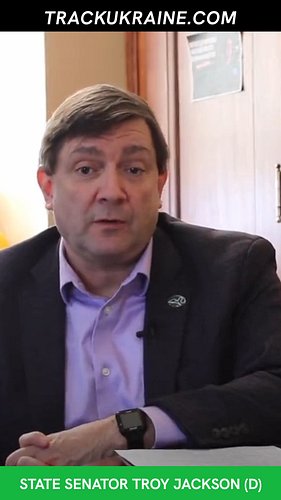 The former president of Maine's senate @troyjackson207 spoke in support of Ukrainians during the one year anniversary of the ...