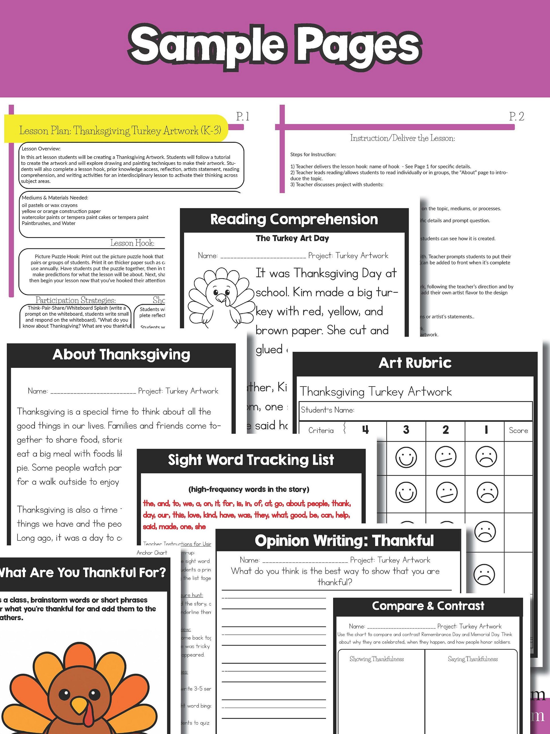 Thanksgiving Art Project Turkey Art Lesson Thanksgiving Art Activity K to 3 product image (8)