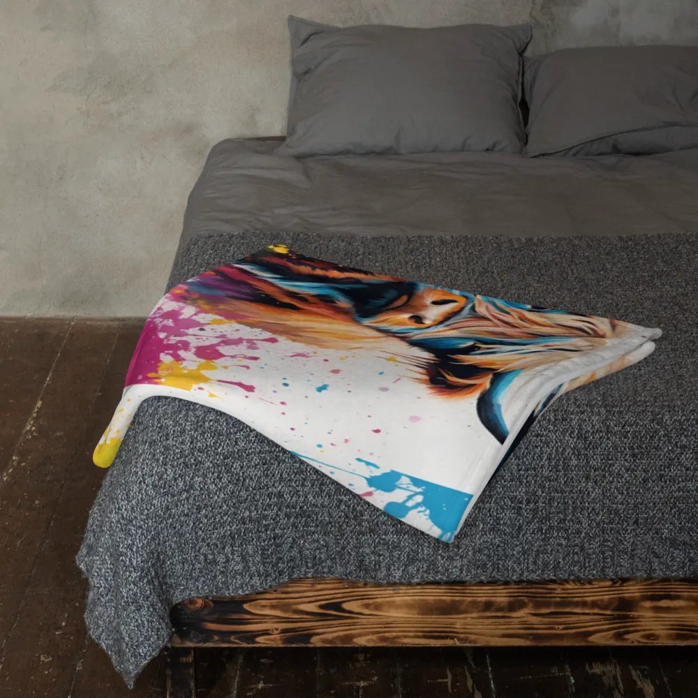 Multi Coloured Paint Splash Highland Cow Blanket product image (6)