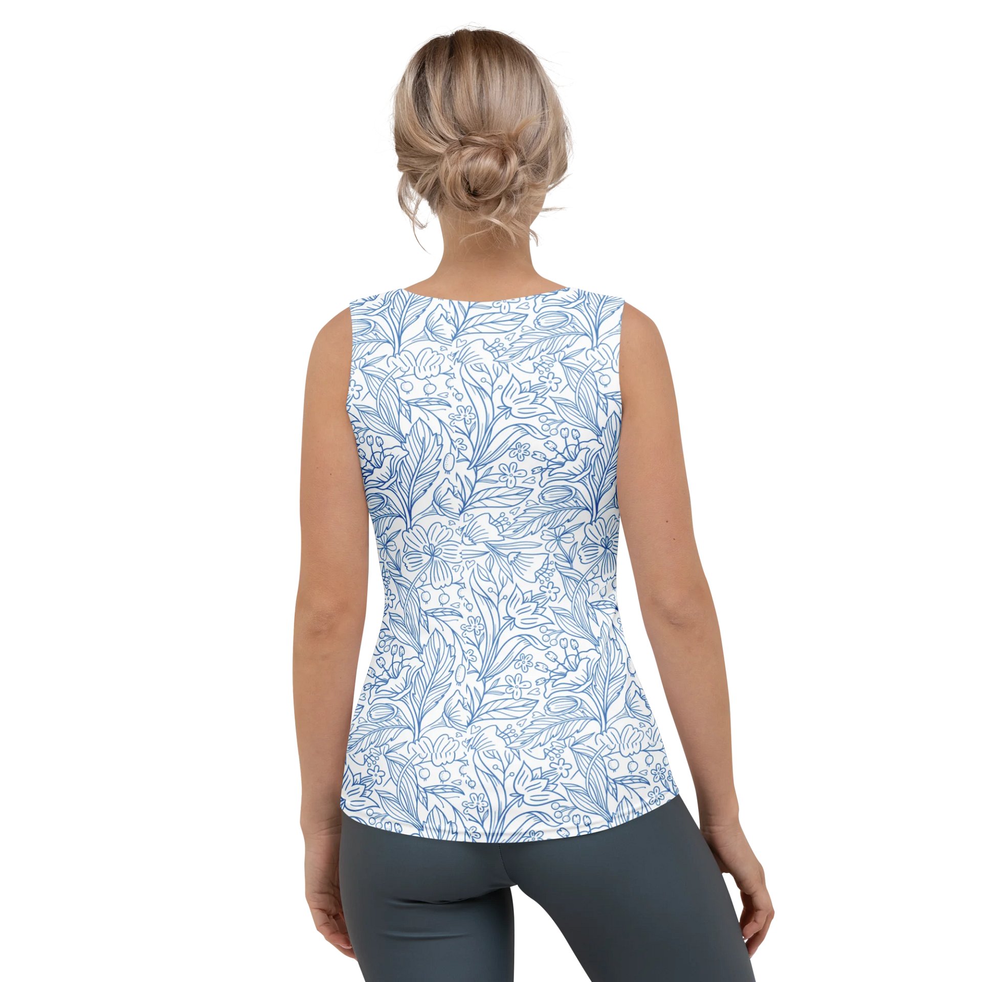 Stylish Blue Botanical Bliss Tank Top for Women’s Wardrobe product image (2)