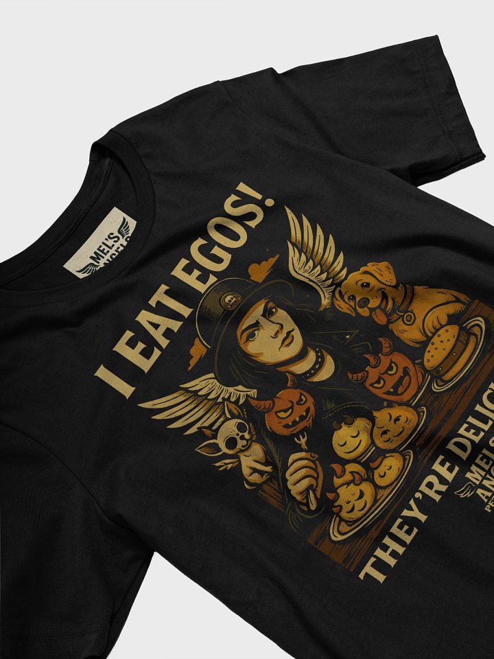Mel’s Angels "I Eat Egos – They’re Delicious" Vintage Graphic Tee | Punk Rock Dog Lovers Shirt product image (1)