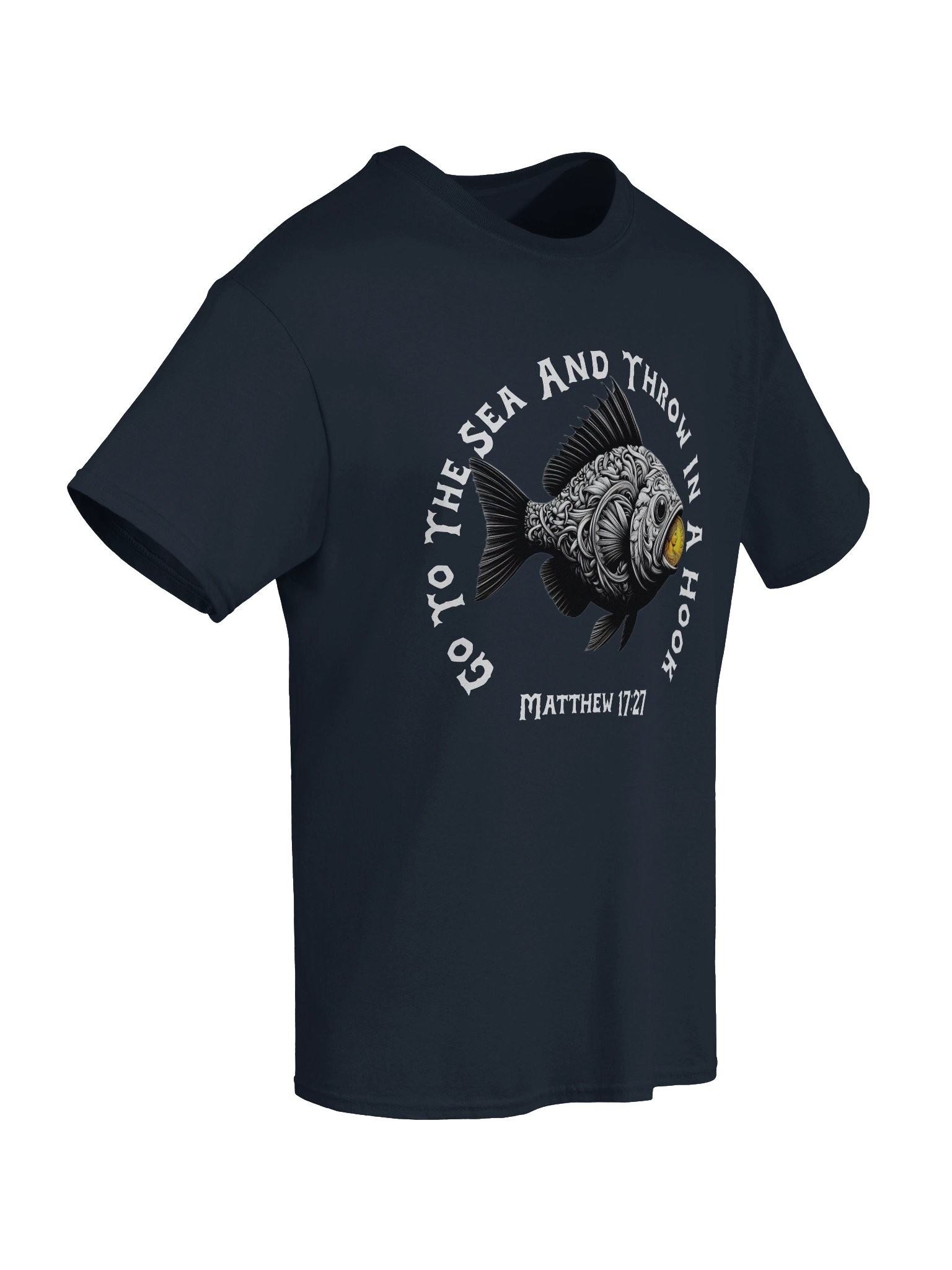 Go To The Sea T-Shirt, Fish & Coin Design, Matthew Bible Verse Fishing Tee product image (7)