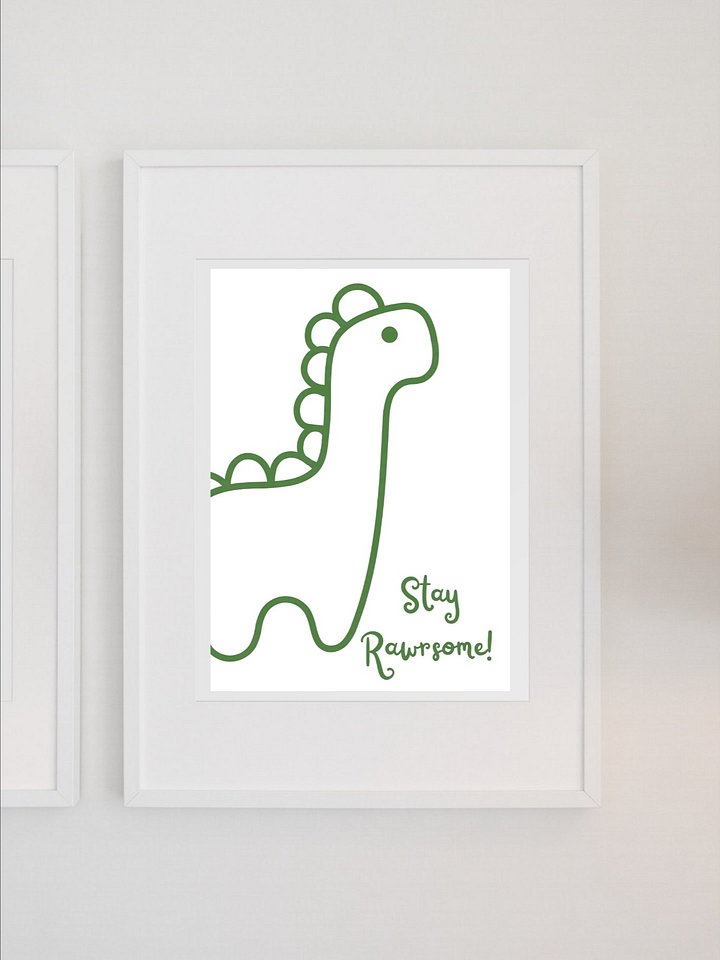 Stay Rawsome Dinosaur Wall Art - Cute Minimalist Dino Print, Motivational Kids Room Decor, Fun Nursery Poster, Playroom Dinosaur Art product image (1)