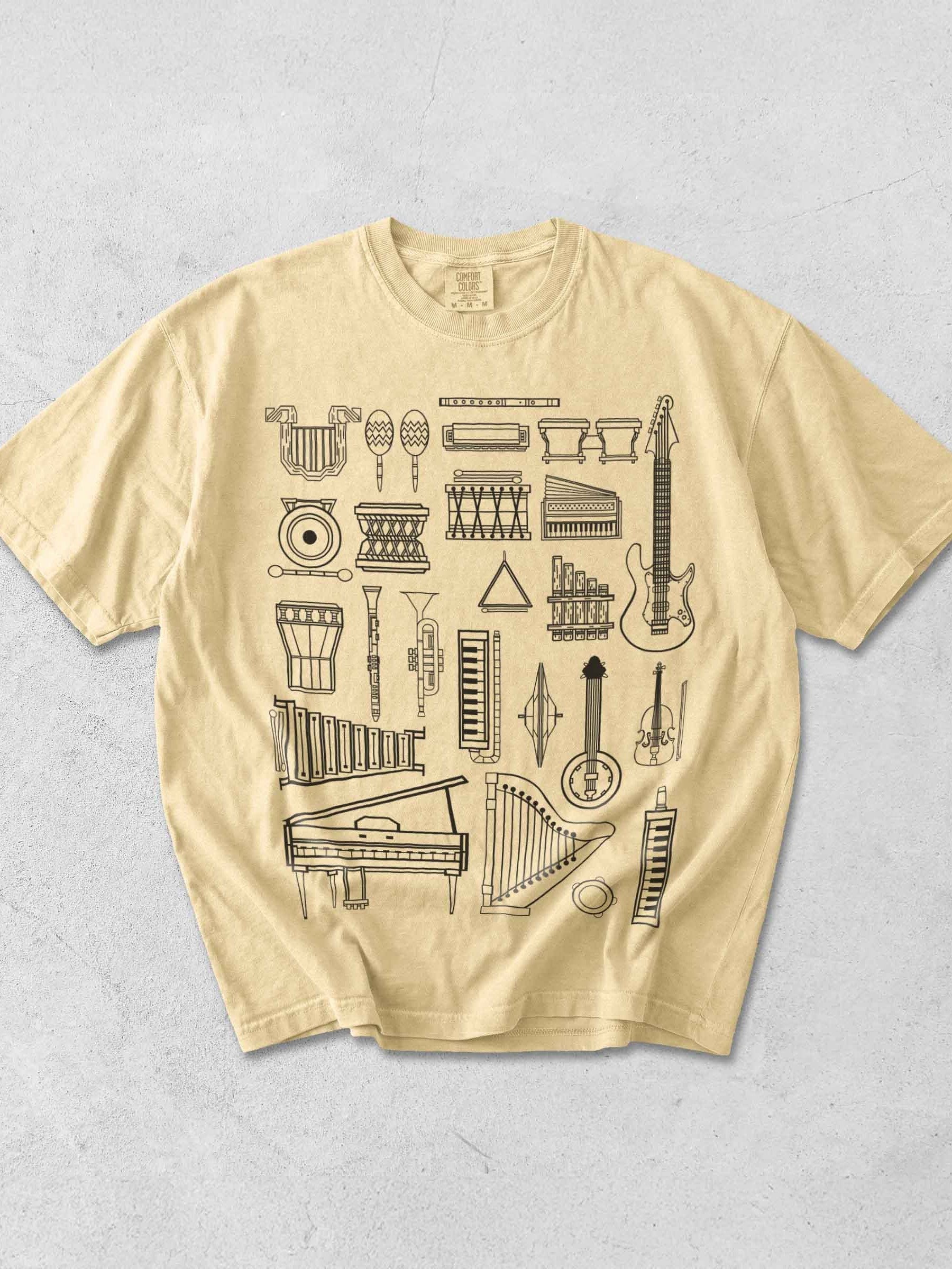 Vintage Musical Instruments Shirt – Retro Music Illustration Graphic Tee, Classic Band & Orchestra Design - Dark Academia product image (1)