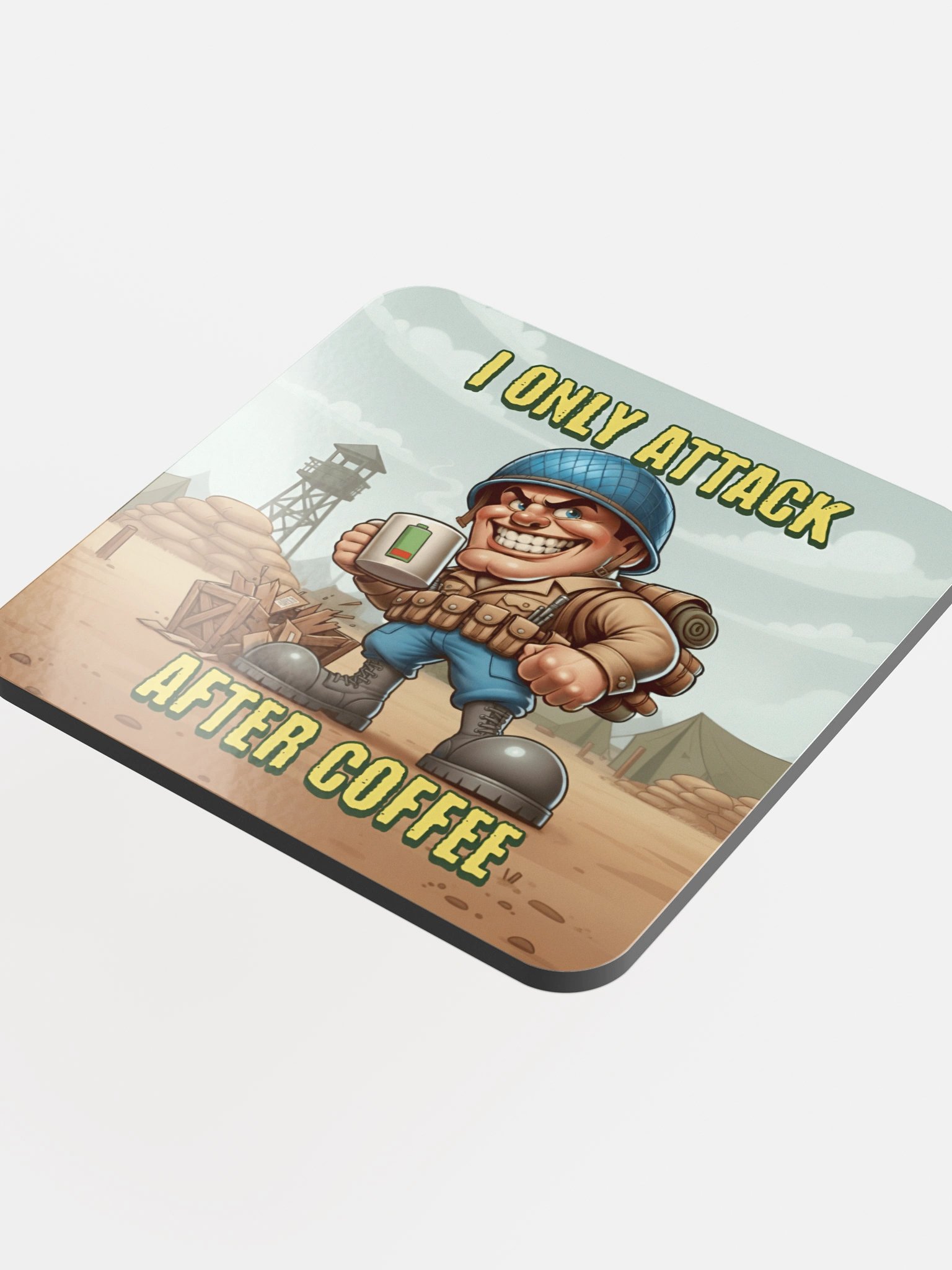 I Only Attack After Coffee — Glossed Cork Gaming Coaster product image (3)