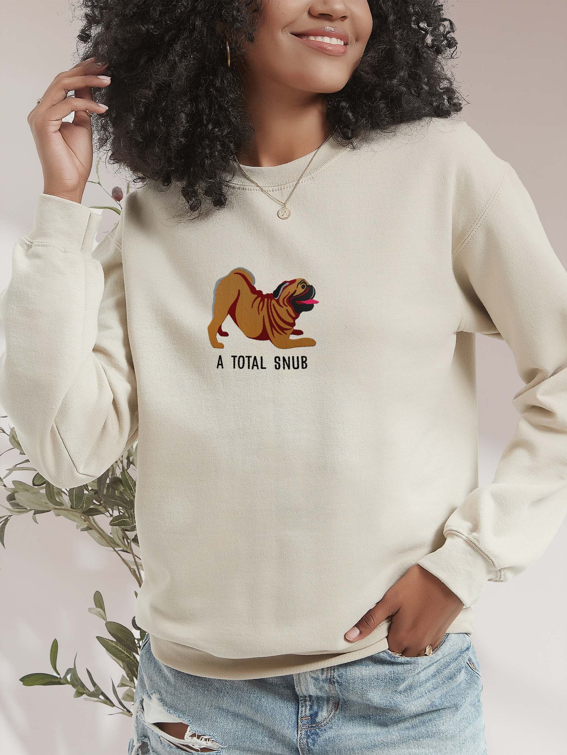 A Total Snub Sweatshirt (Embroidered) of a Pug(Tan) product image (2)