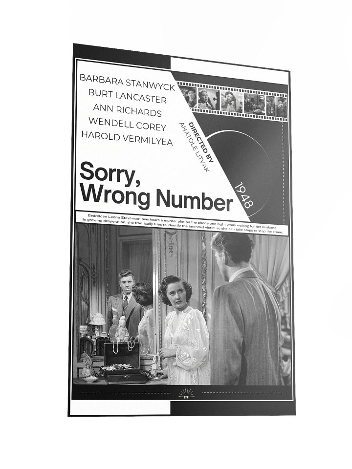 Sorry, Wrong Number with Barbara Stanwyck and Burt Lancaster 1948 | Movie Poster | 12x18 Wall Art product image (2)