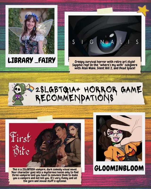 Pride 2026 may be coming to an end, but we love uplifting and playing queer horror games all year long! 🏳️‍🌈 Here are a few 2SLGBTQIA+ horror game recommendations that our Crypties put together for you. 🌈 Please feel free to let us know your queer horror games recommendations in the comments too!!  @library_fairy @Gloominbloom @thedantelu🍉 @KRISTYNxROSE @abandonxhope @taiga @JackieBee @Emy  #fyp #horrortok #twitchstreamer #gaming #pride 