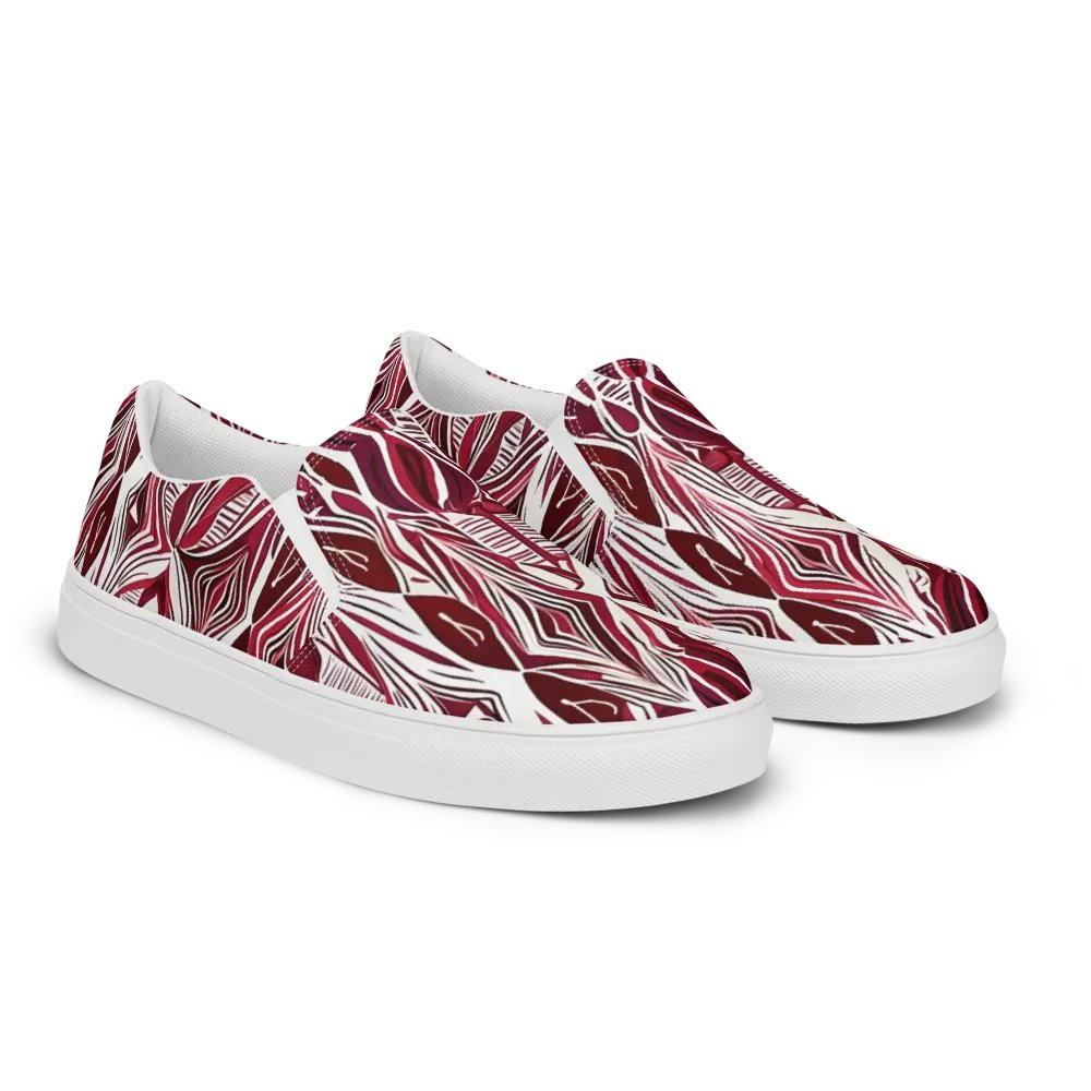 Women's Burgundy & White Abstract Art Painted Slip-On Shoes product image (1)