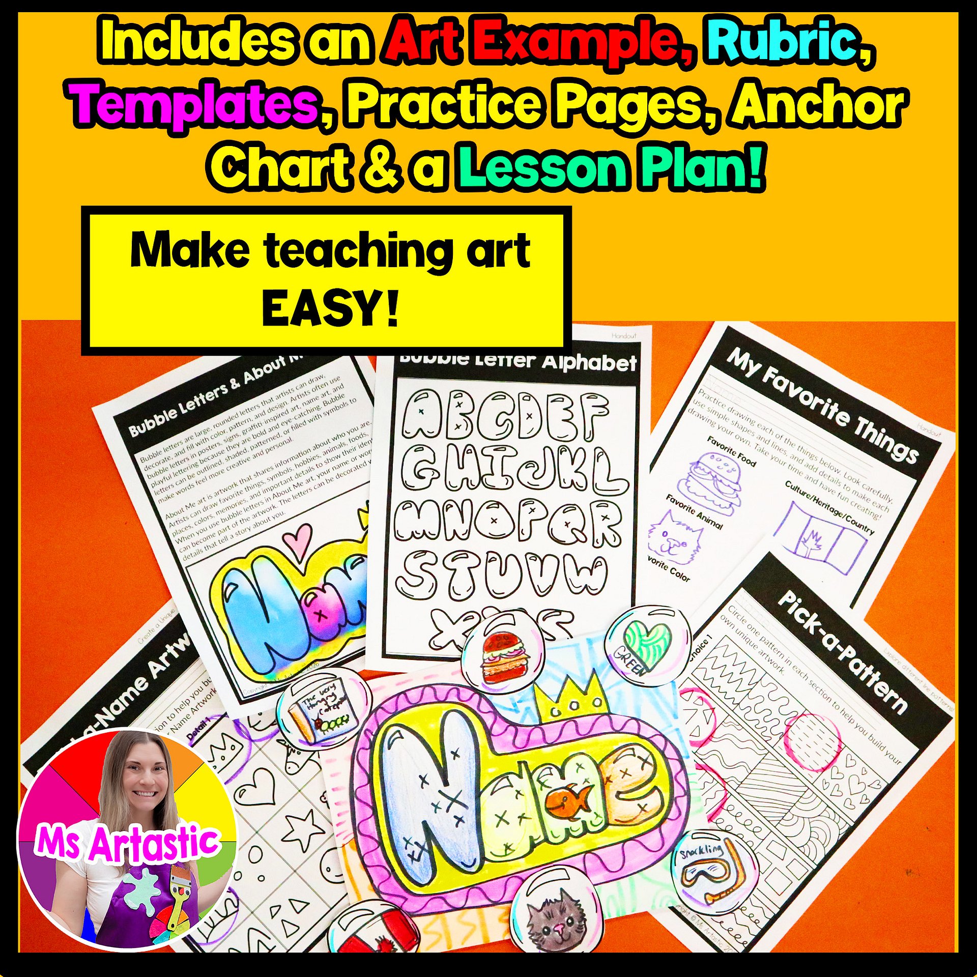 3rd Grade About Me Bubble Letter Name Art Lesson Grade 3 Back to School Art product image (3)