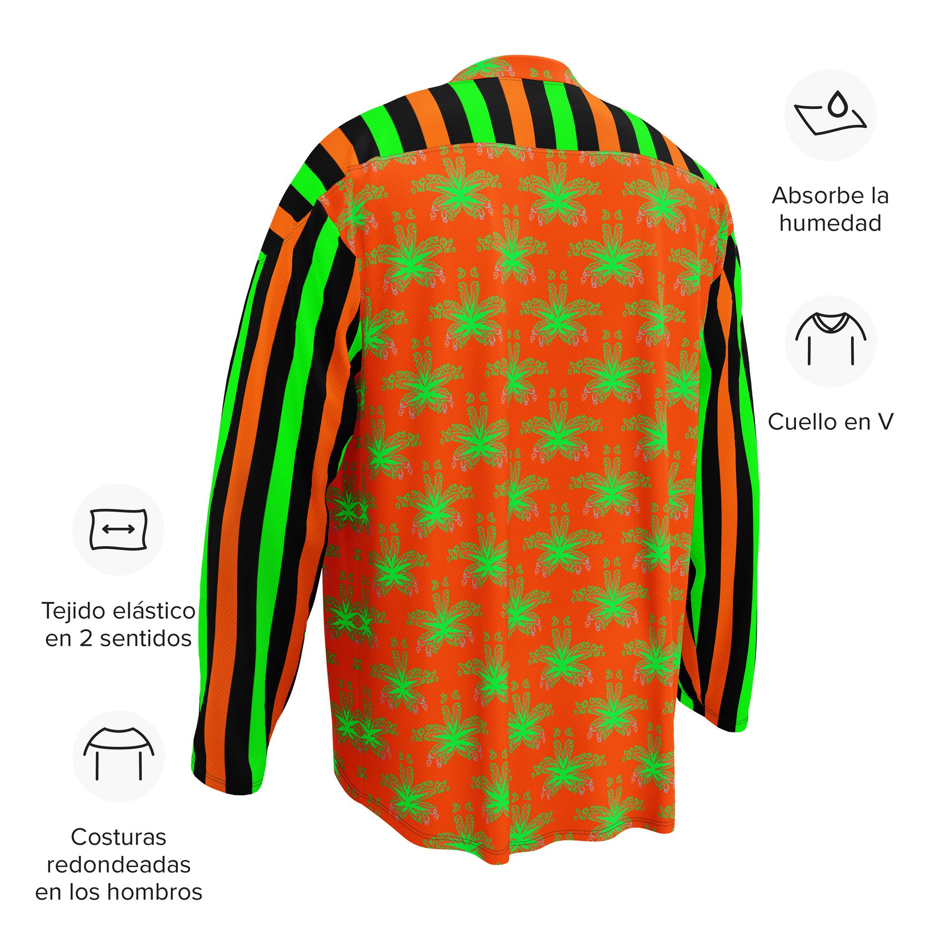 Weed Halloween Hockey Jersey, Cannabis 420 EDM Shirt, Pot Leaf Festival Ravewear, Green Orange Black Stoner Circus Stripe Clowncore Clothing product image (12)
