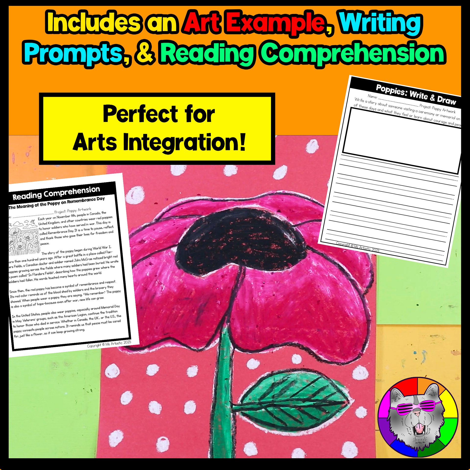 Poppy Art Lesson Remembrance Day Art Memorial Day Art Project Writing Reading product image (4)