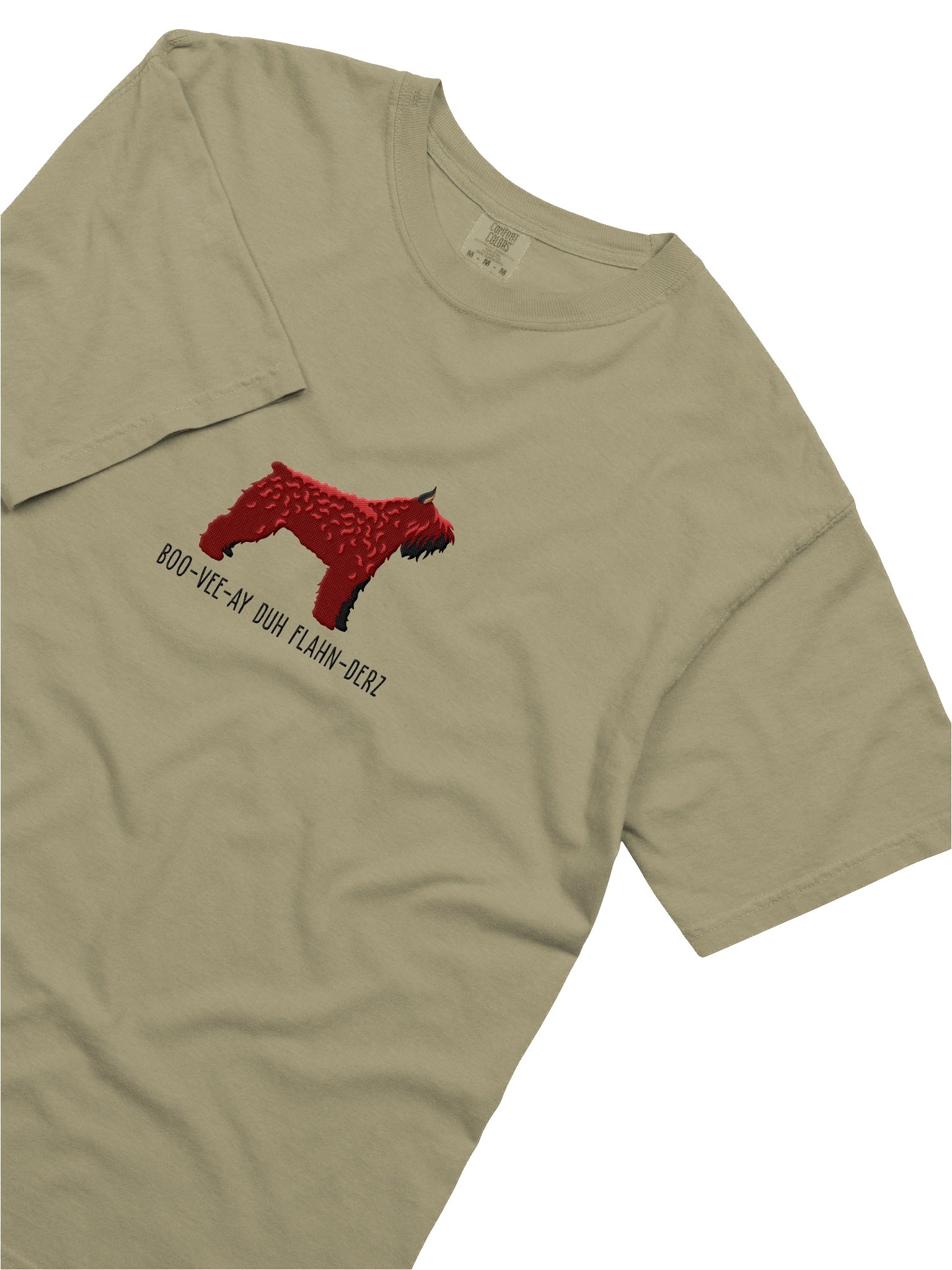 Boo-Vee-Ay Duh Flahn-Derz T-Shirt(Embroidered) of a Bouvier des Flandres(Red, Cropped Ears) product image (8)