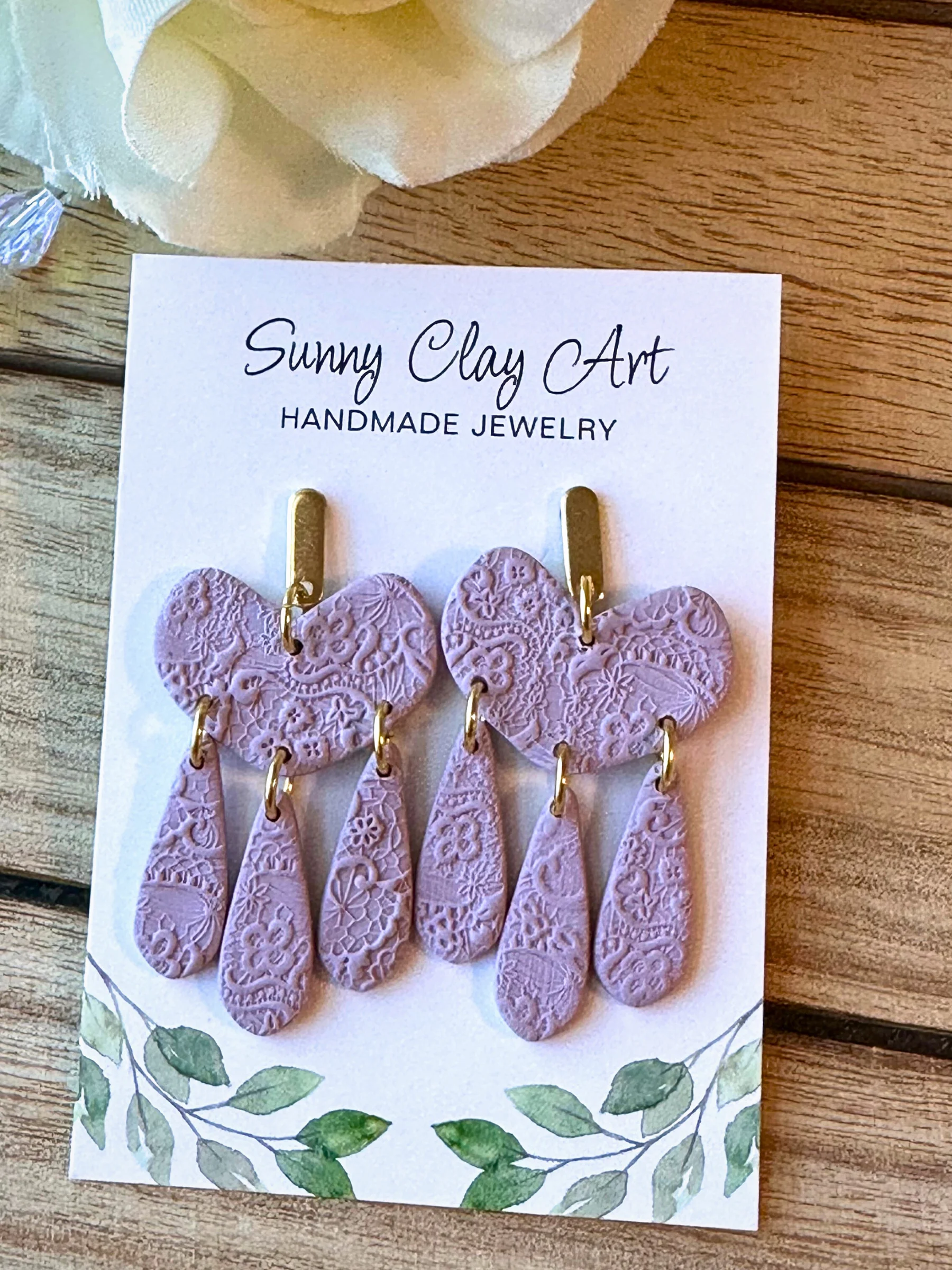 Textured Heart Drop Earrings – Handmade Clay Statement Dangles product image (4)