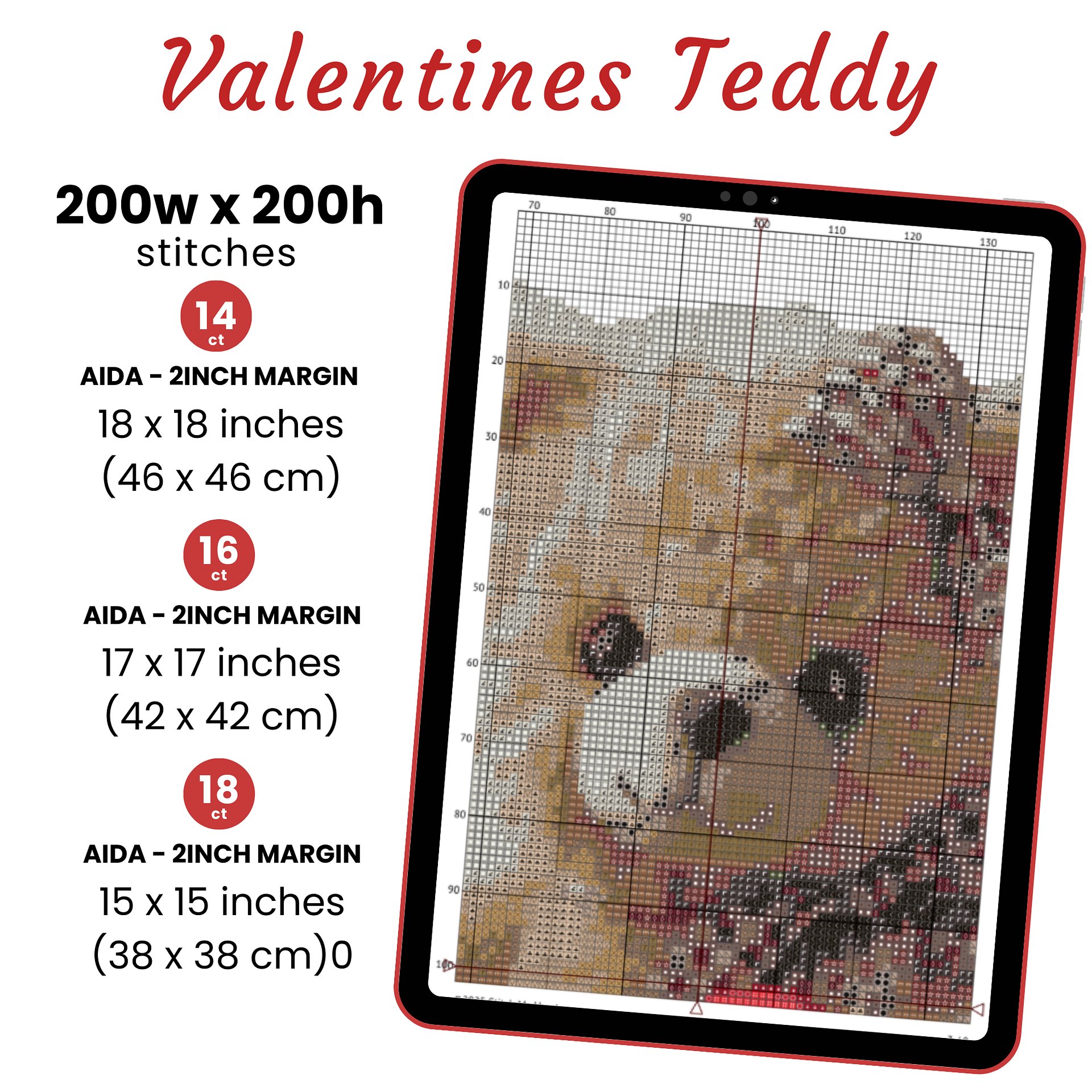 Valentines Teddy Cross Stitch Pattern product image (2)