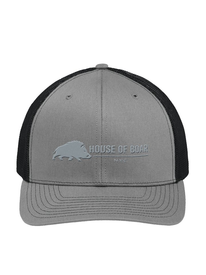 House of Boar NYC — Embroidered Trucker Hat (Heather Gray / Black — Gray Thread) product image (1)