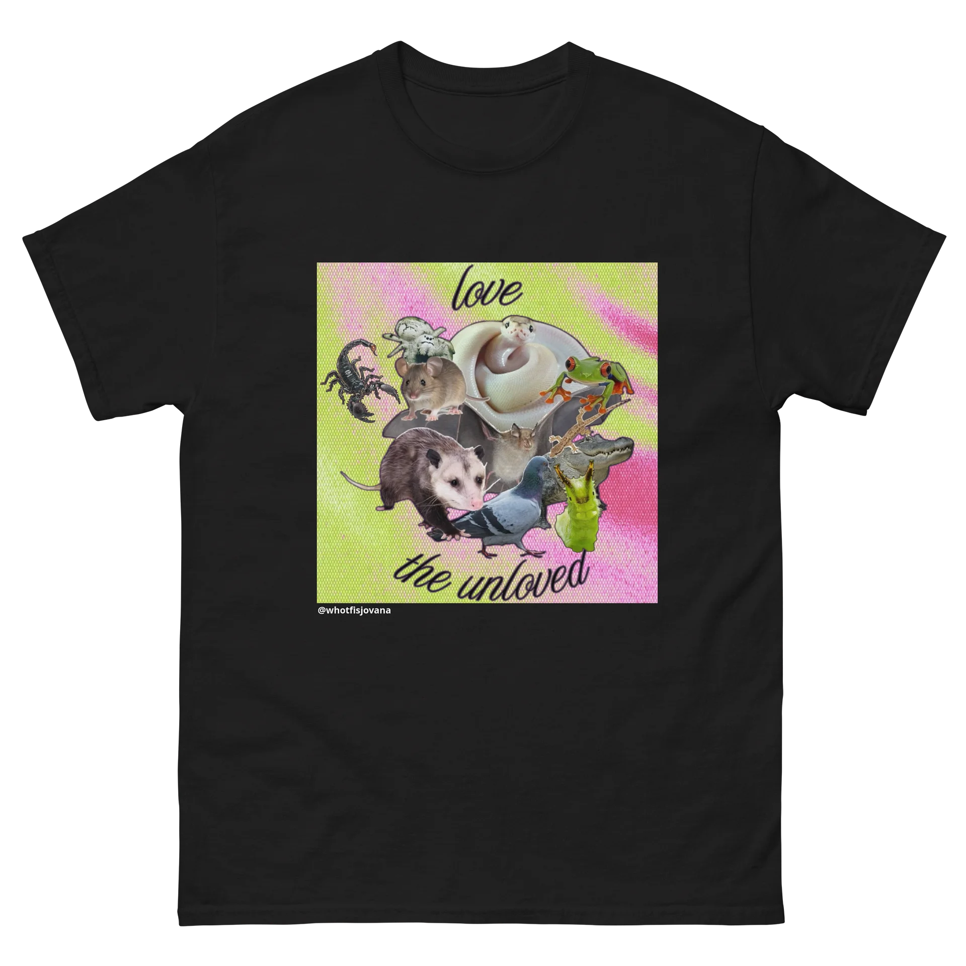 love the unloved critter collage tee — black product image (1)