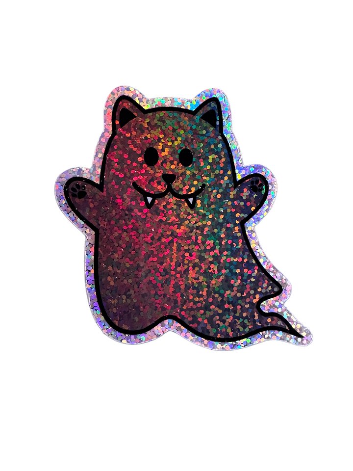 Kitty Ghost glittery sticker (dark with black details) product image (1)