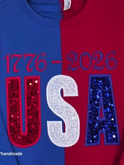 USA 1776 Custom Split Shirt Patriotic America 4th of July Crewneck Embroidery Applique Sequin product image (1)