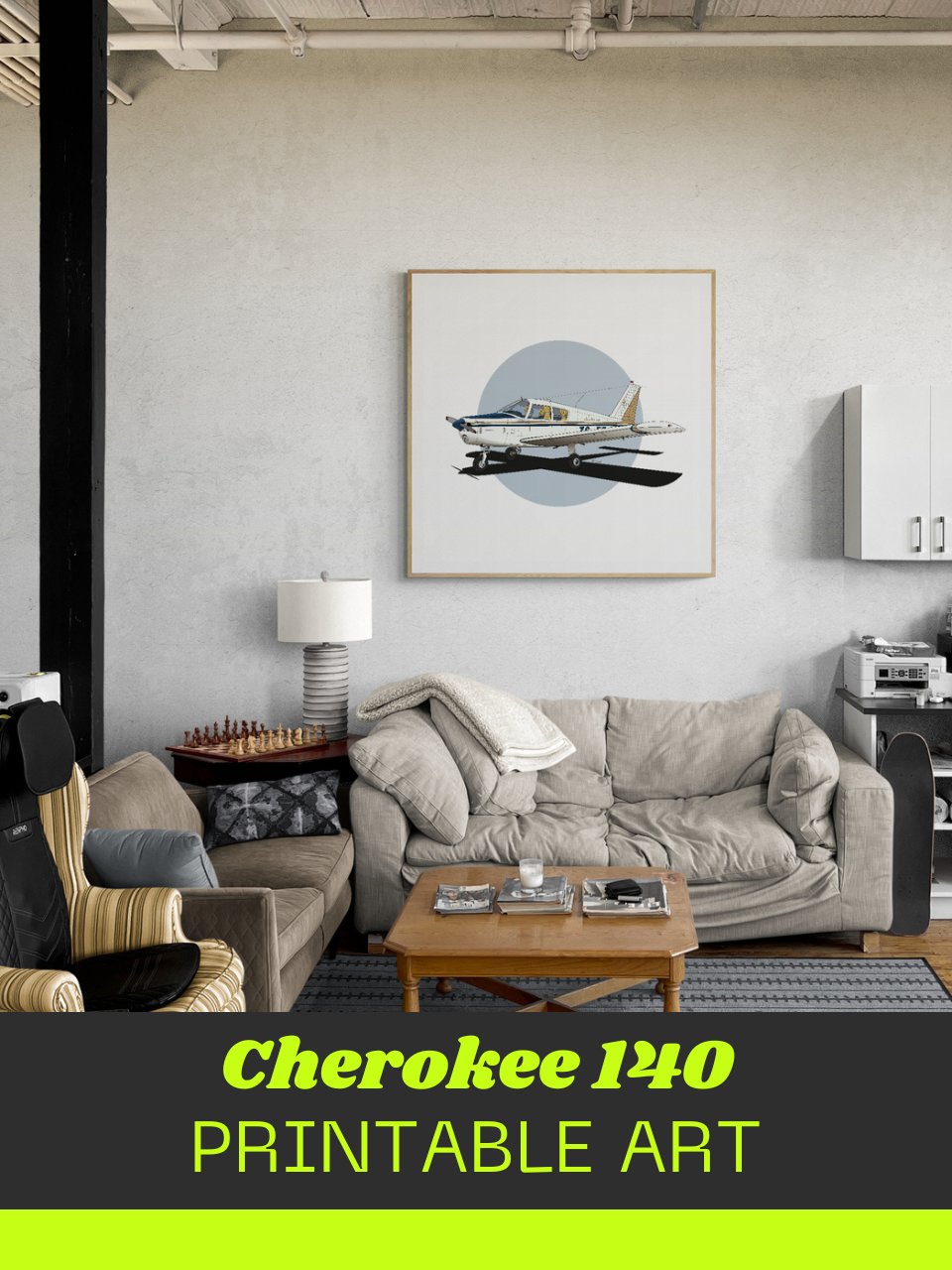 Piper Cherokee 140 ZS-EEJ Digital Printable Aviation Art Illustration Square Size The perfect Pilot Gift product image (2)