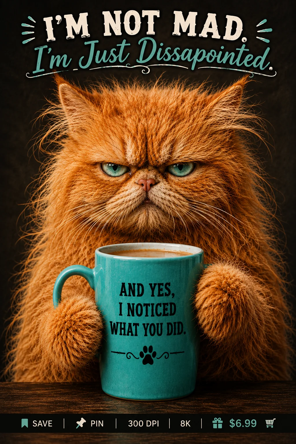Funny Grumpy Cat Coffee Wall Art, I’m Not Mad Mug Printable, Sarcastic Cat Lover Digital Download product image (1)