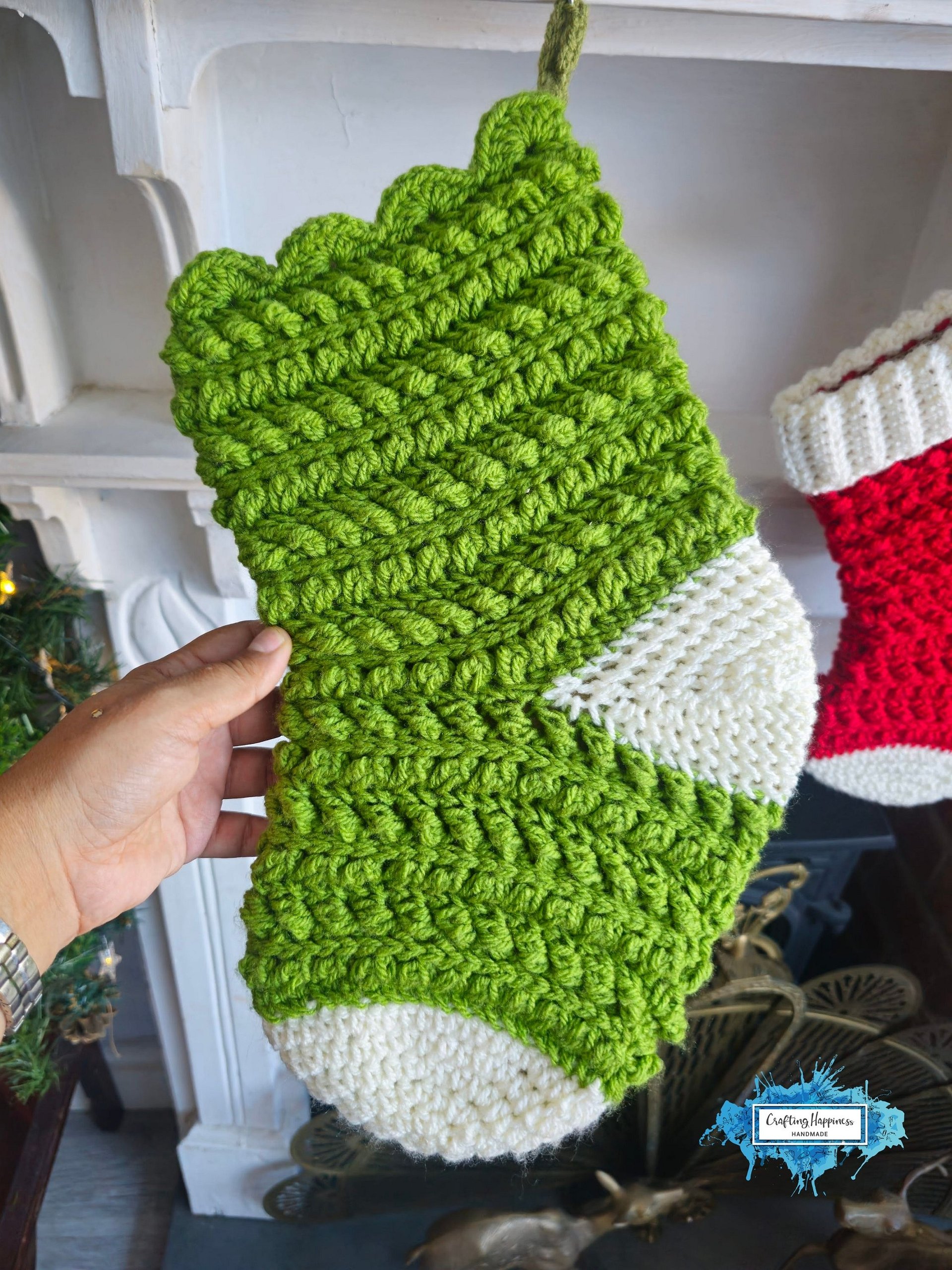 CROCHET PATTERNS + VIDEO | Christmas Stocking Pattern pdf | Moon Fern Christmas Collection | Textured Holiday Sock | Mantel Decor product image (5)
