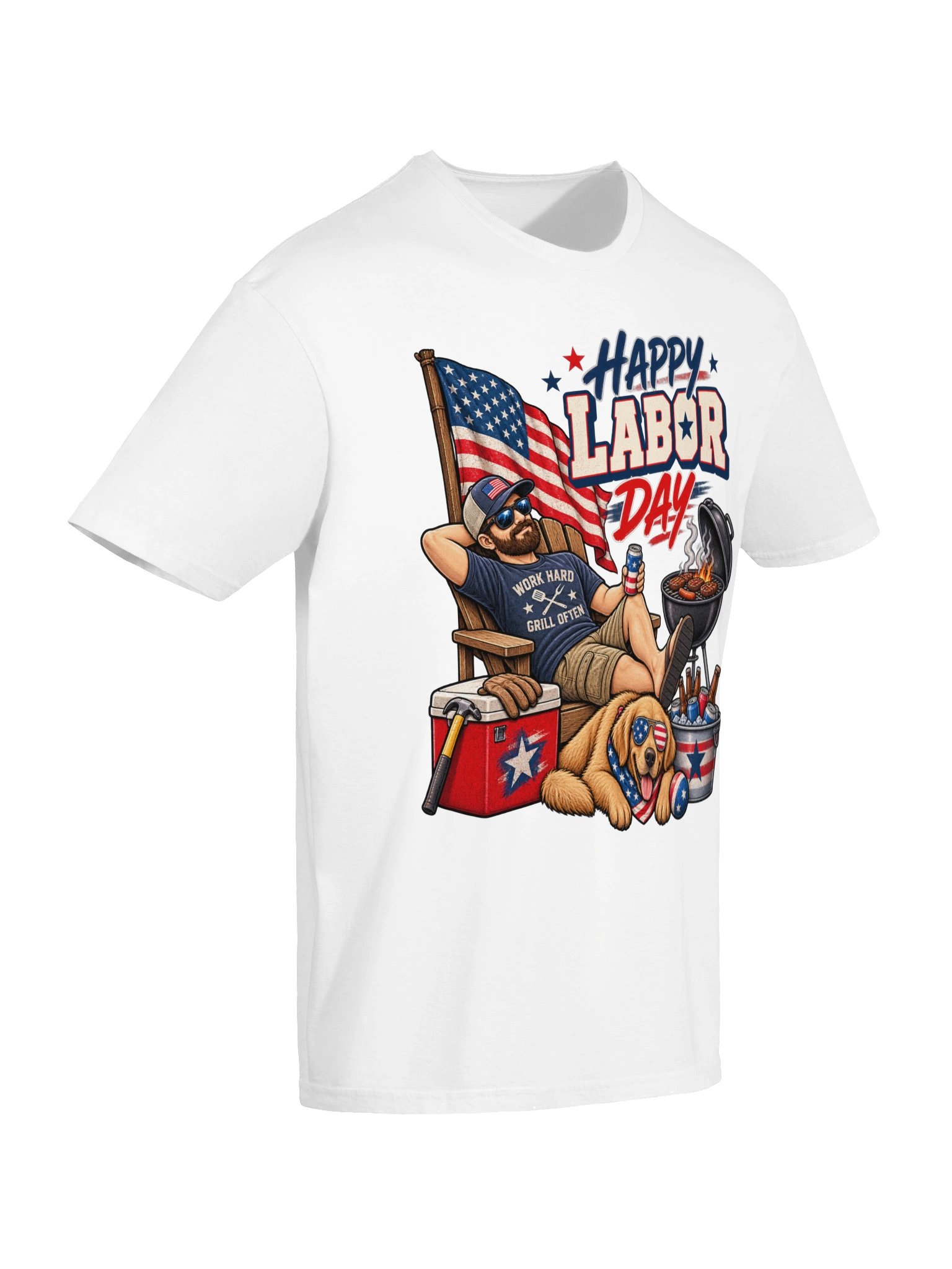 Happy Labor Day Shirt | Man Relaxing With Dog T-Shirt | Funny Dog Dad Labor Day Tee | Lazy Day Weekend Shirt product image (14)