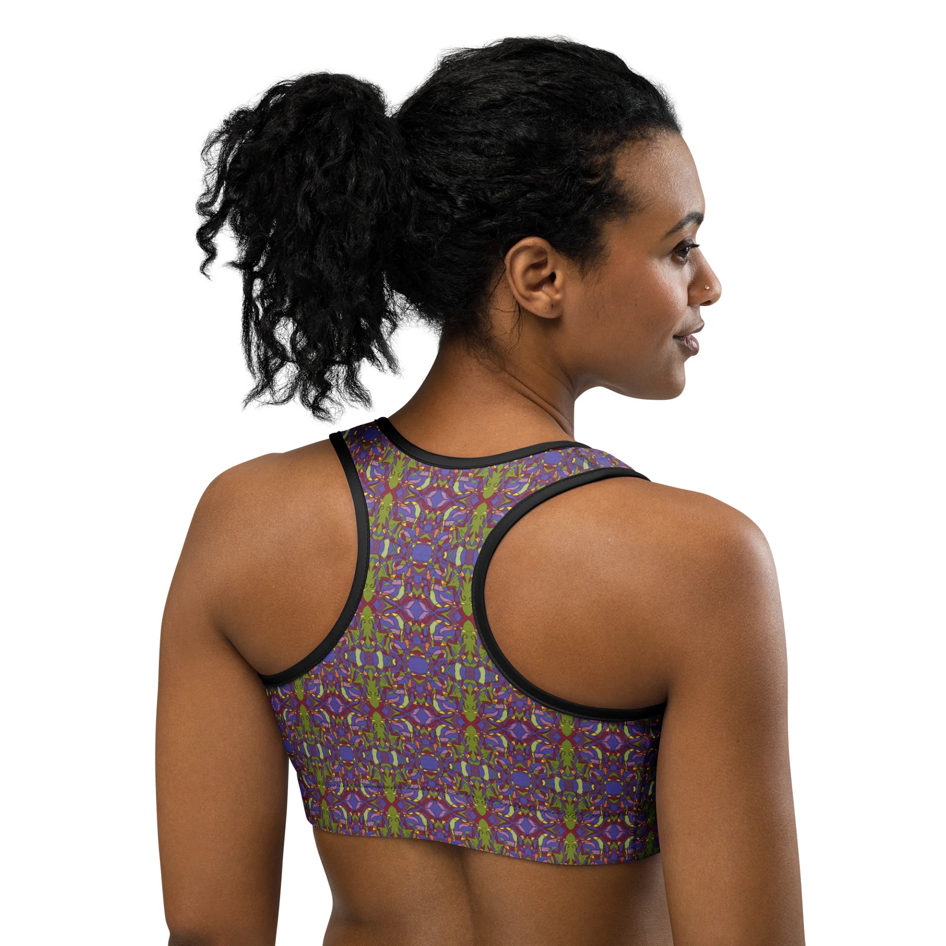 Pepper Spark – Vibrant Mosaic Pattern Basic Sports Bra product image (3)