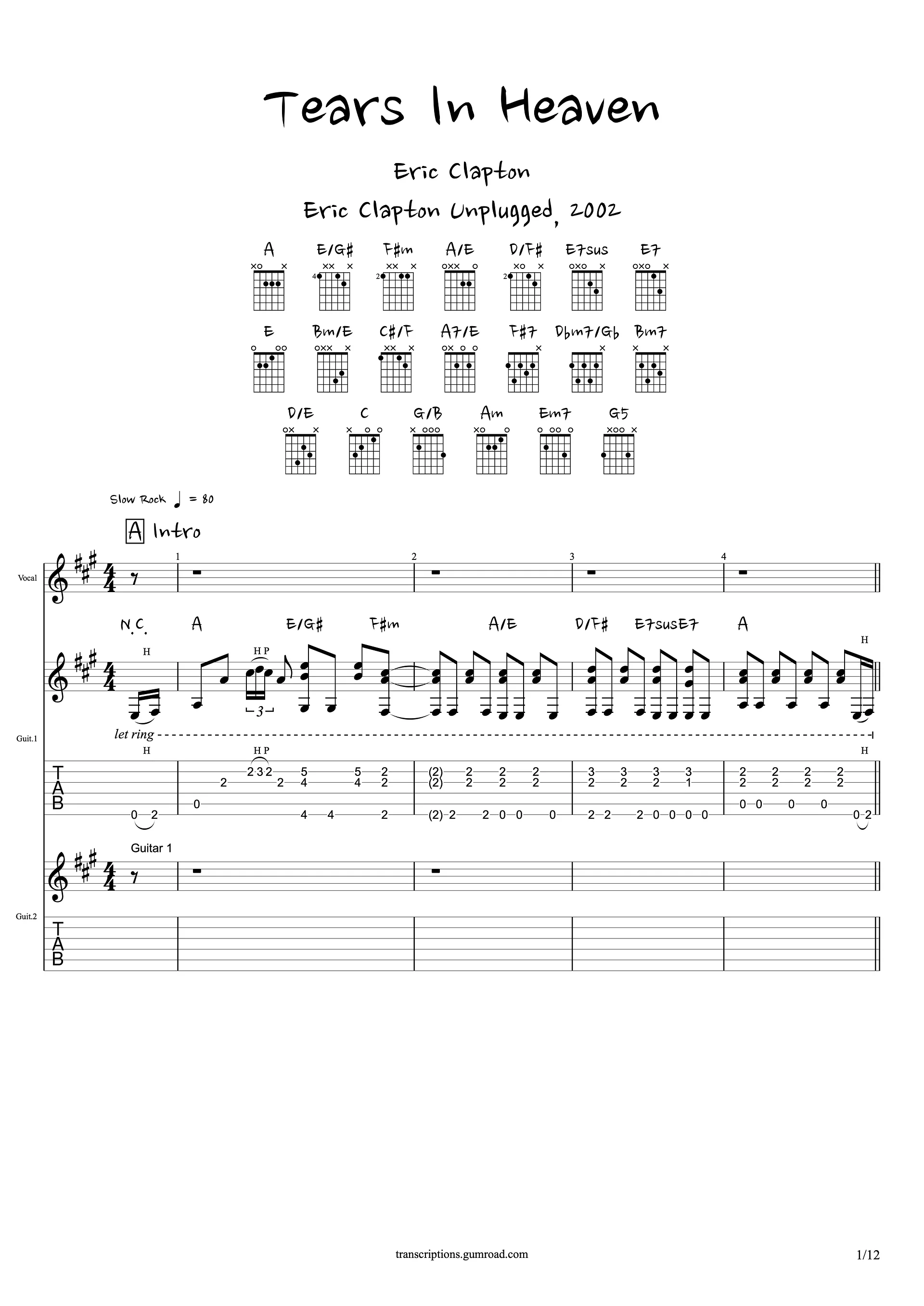 (Transcription PDF) Tears In Heaven - Eric Clapton product image (2)