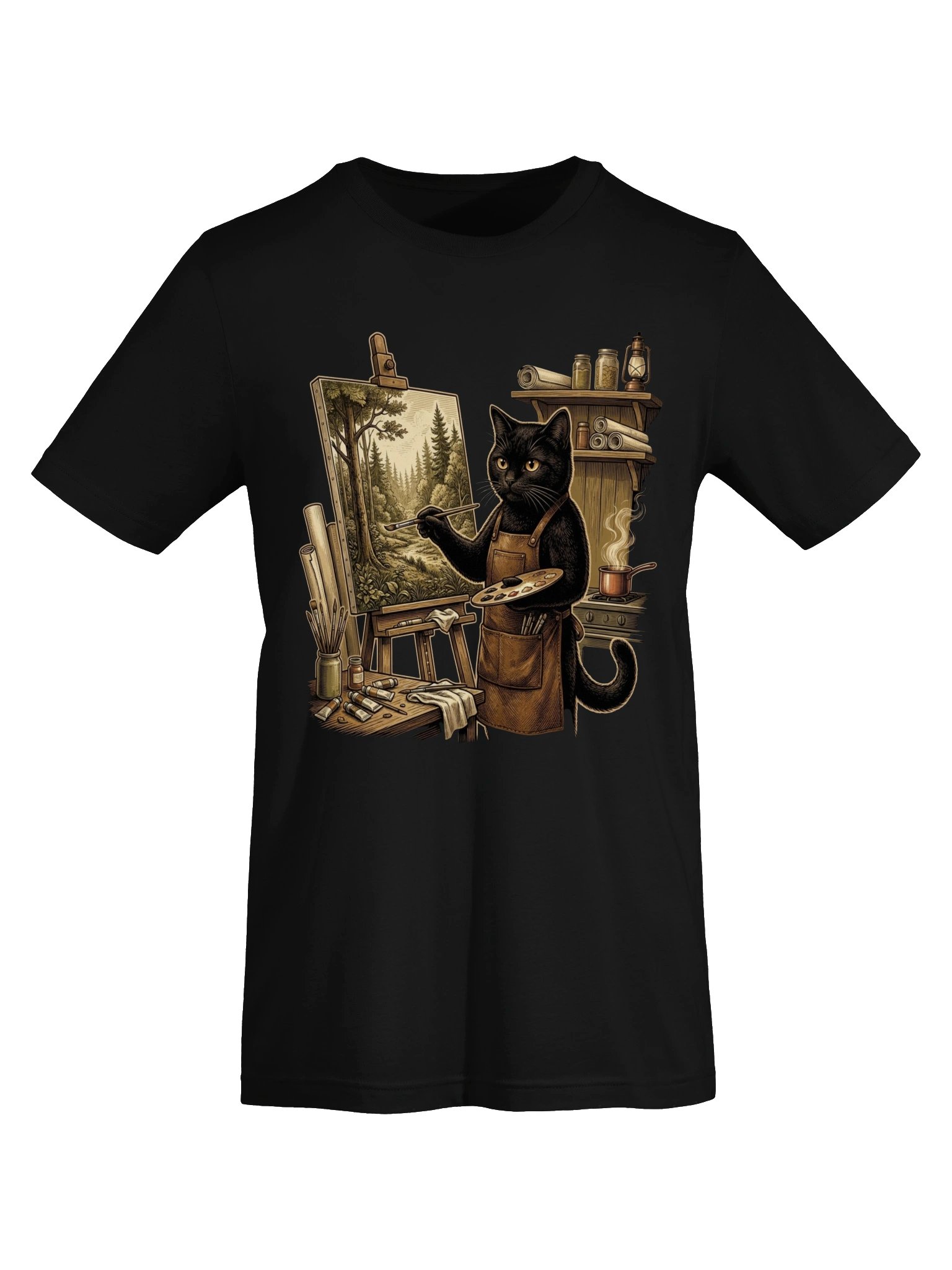 Artist Cat Vintage Graphic Tee - Painter Black Cat Shirt product image (19)