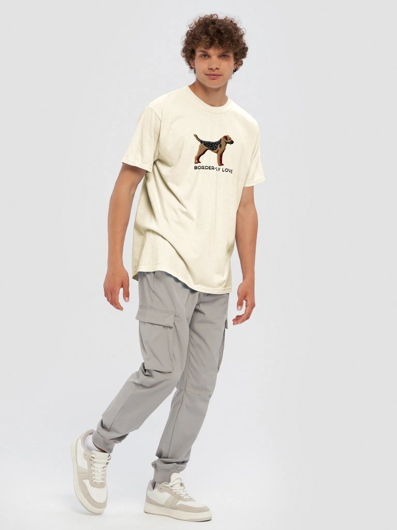 Border-ly Love T-Shirt(Embroidered) of a Border Terrier(Black & Tan) product image (9)