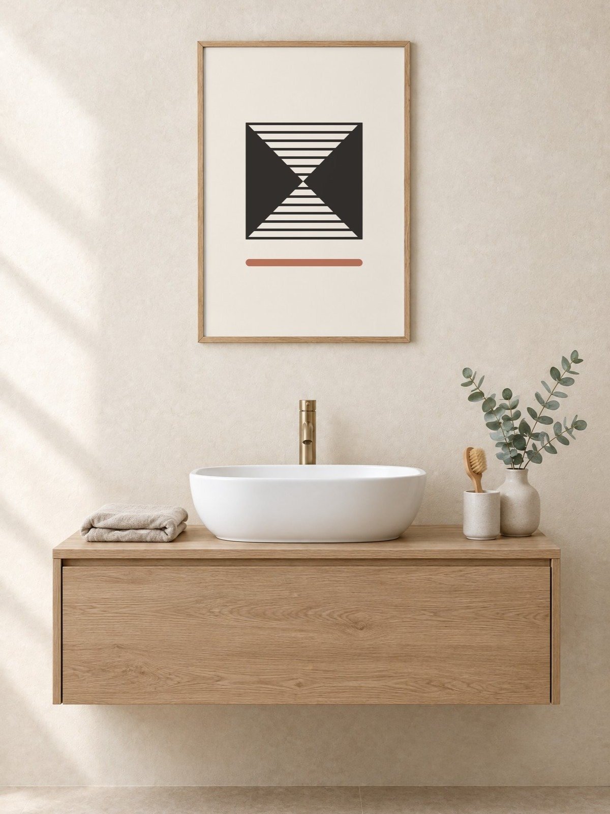 Geometric Hourglass Line Print | Black and Clay Bathroom Wall Art product image (1)