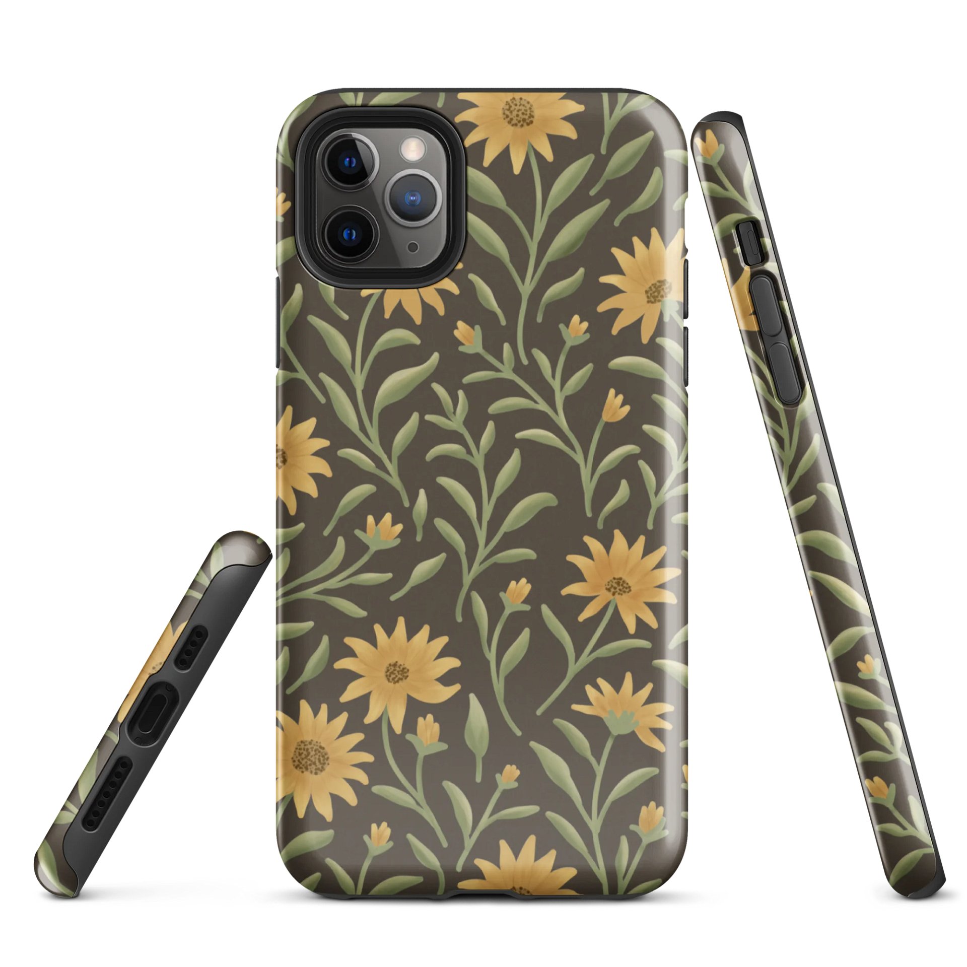 Golden field tough case for iPhone. Elegant botanical floral design on dark background product image (1)