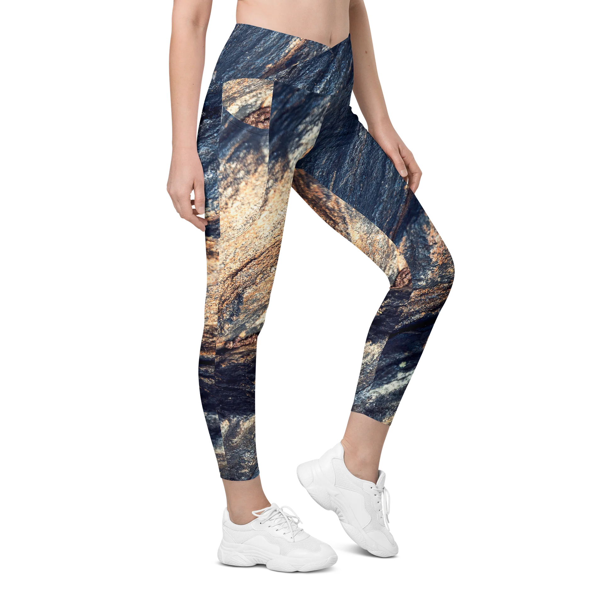 Obsidian Vein Women's Crossover High-Waisted Leggings with Dual Pockets product image (5)