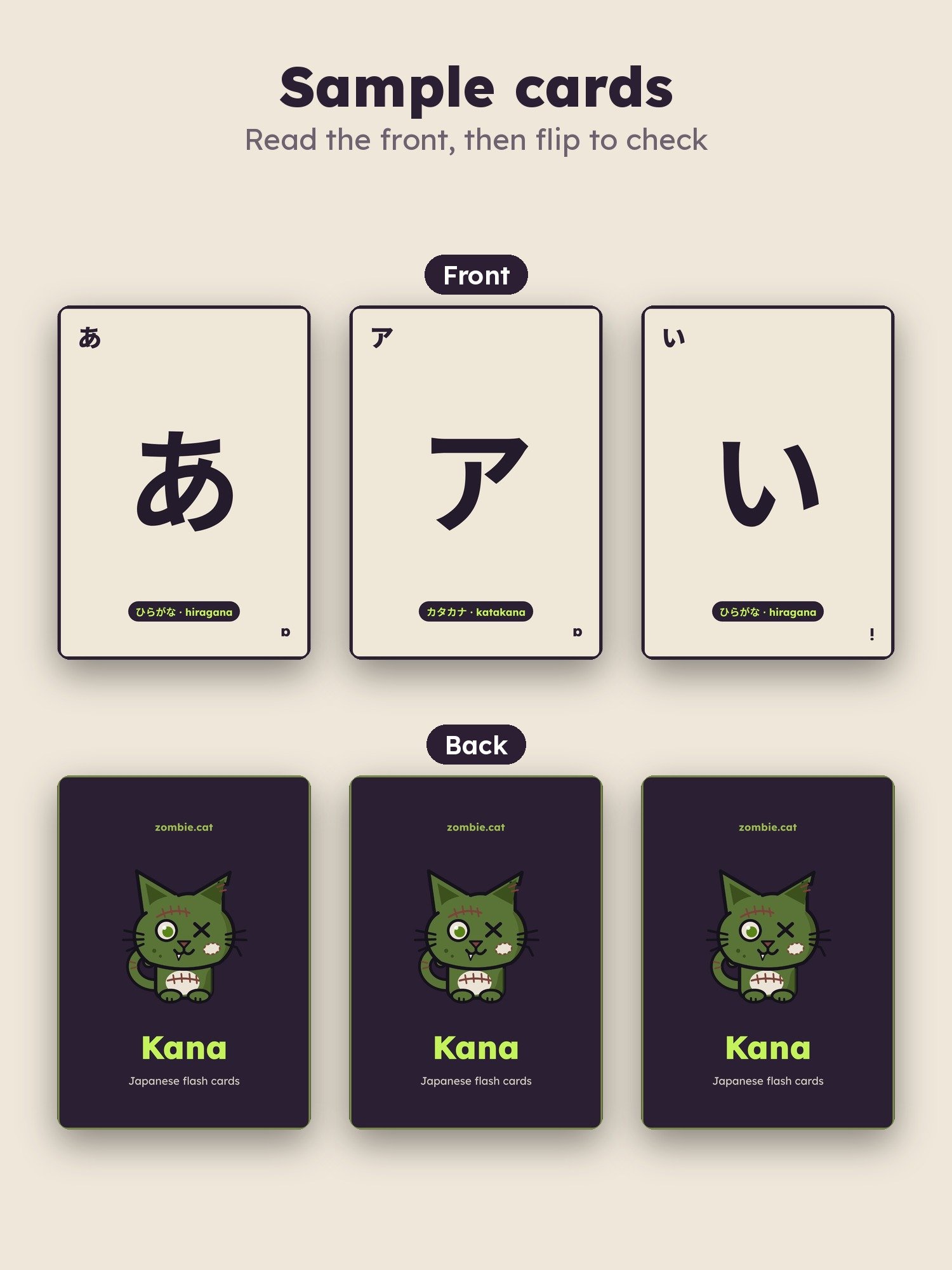 Japanese Flash Cards Starter Box: Kana + N5 Words in 8 Pocket Decks (zombie.cat) product image (3)