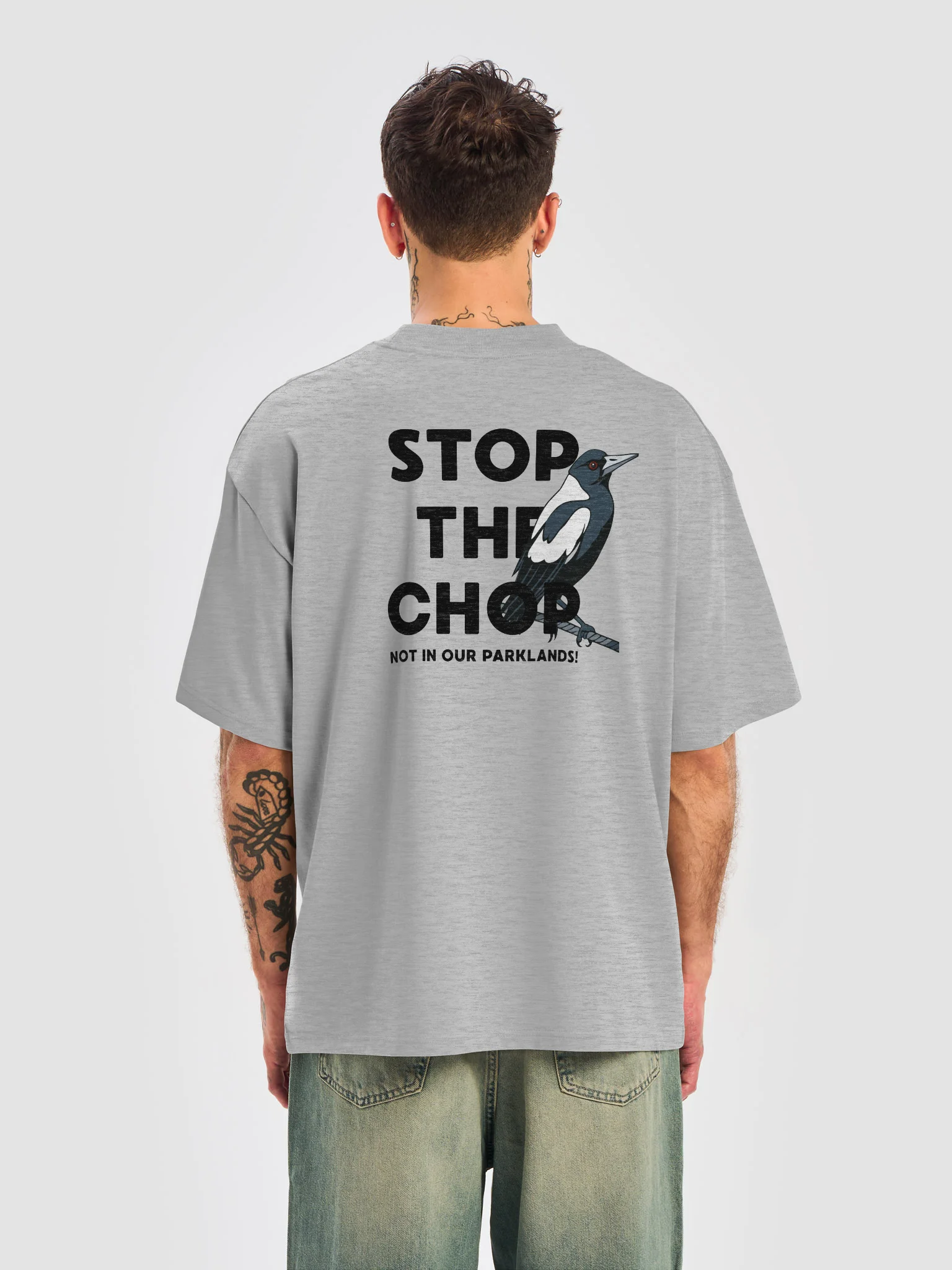 STOP THE CHOP | Magpie (Black Print) | Premium Organic Oversized T-Shirt product image (6)