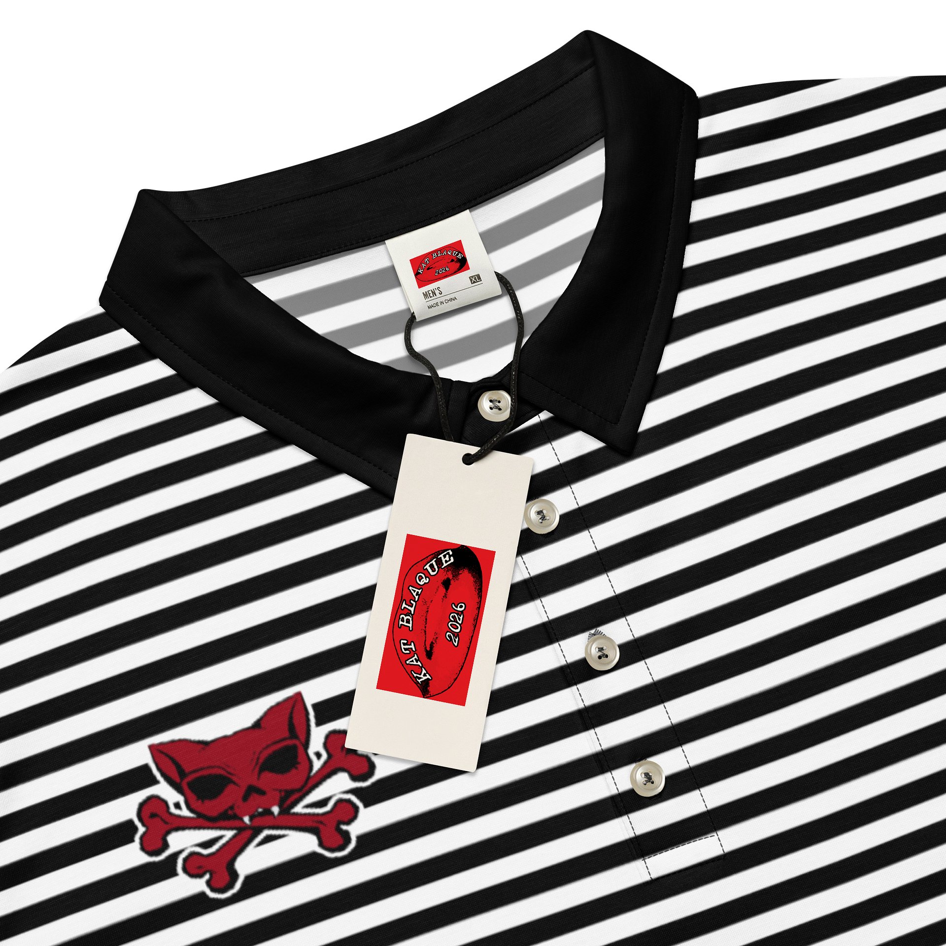 White and Blaque Red Kat Skull Polo product image (4)