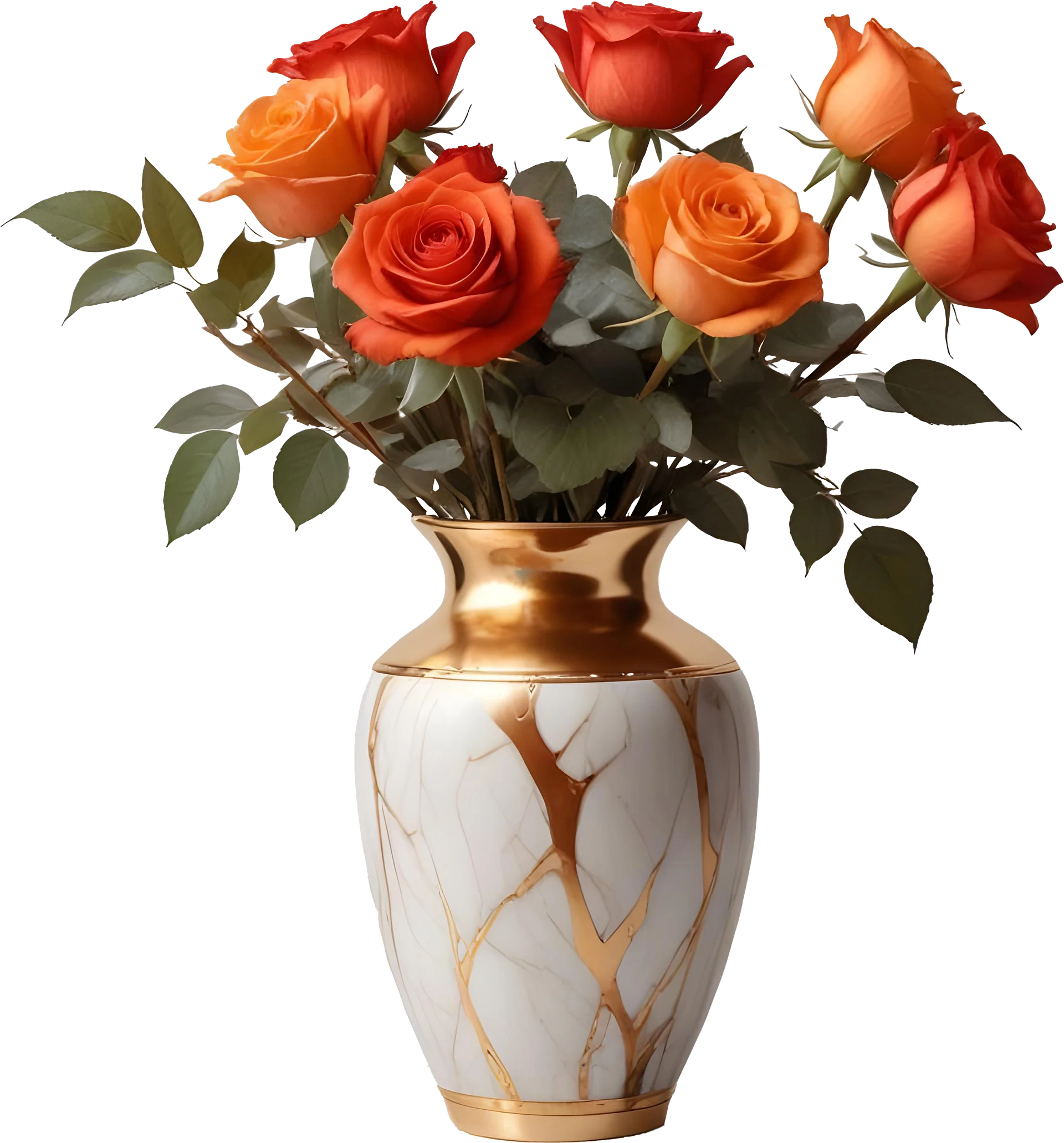 Golden Elegance Vase with Orange Roses - PNG product image (1)