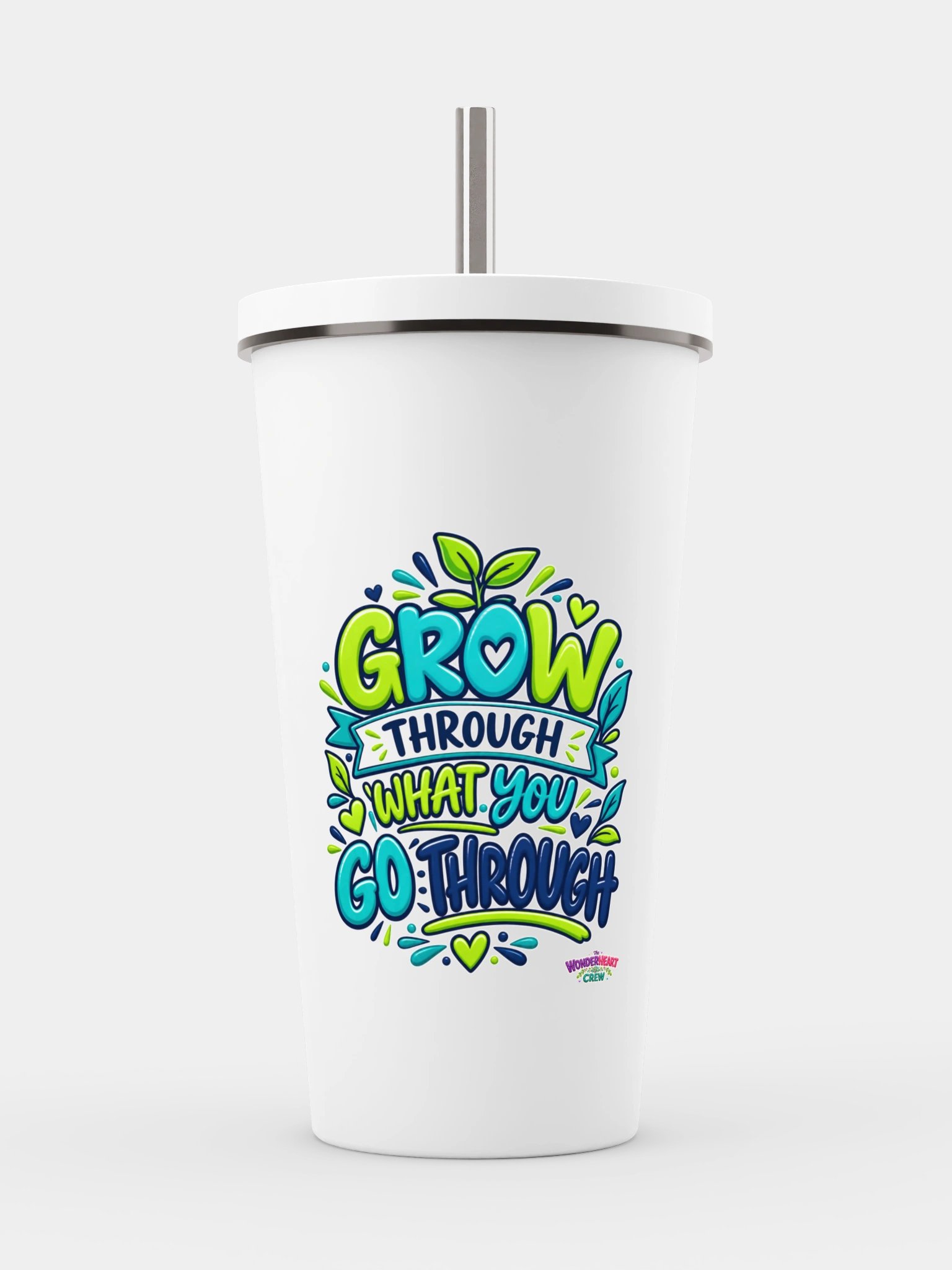 Stainless Steel Insulated Inspirational Tumbler with a Straw - Grow Through What You Go Through. product image (1)
