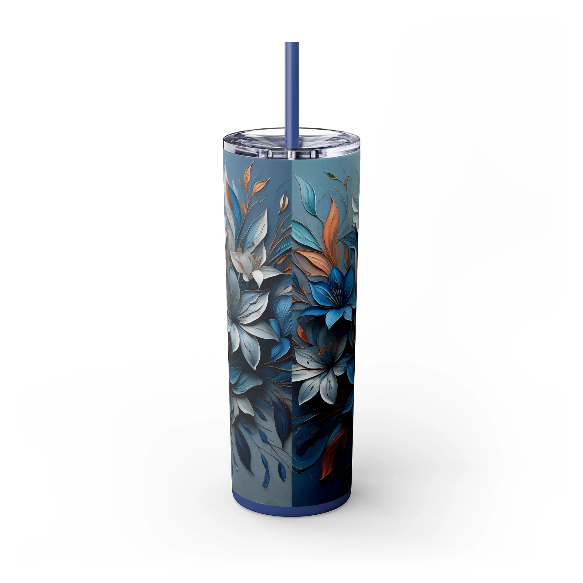 Blue & Copper Floral Tumbler Wrap PNG for 20oz Skinny | 9.3x8.2 Sublimation | Instant Download | Mother's Day Gift Wrap product image (2)