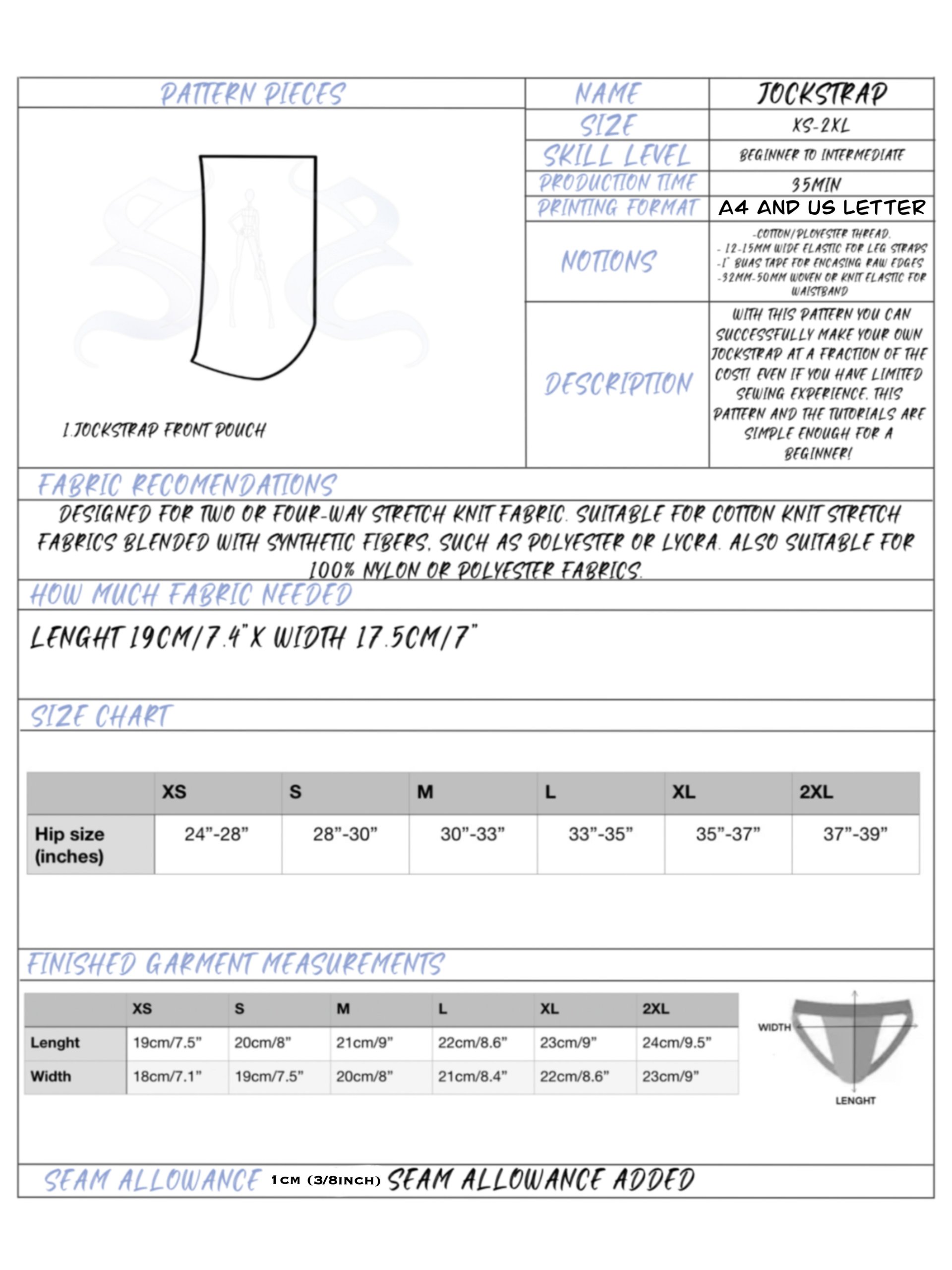 Men’s classic jockstrap - Sewing Pattern product image (4)