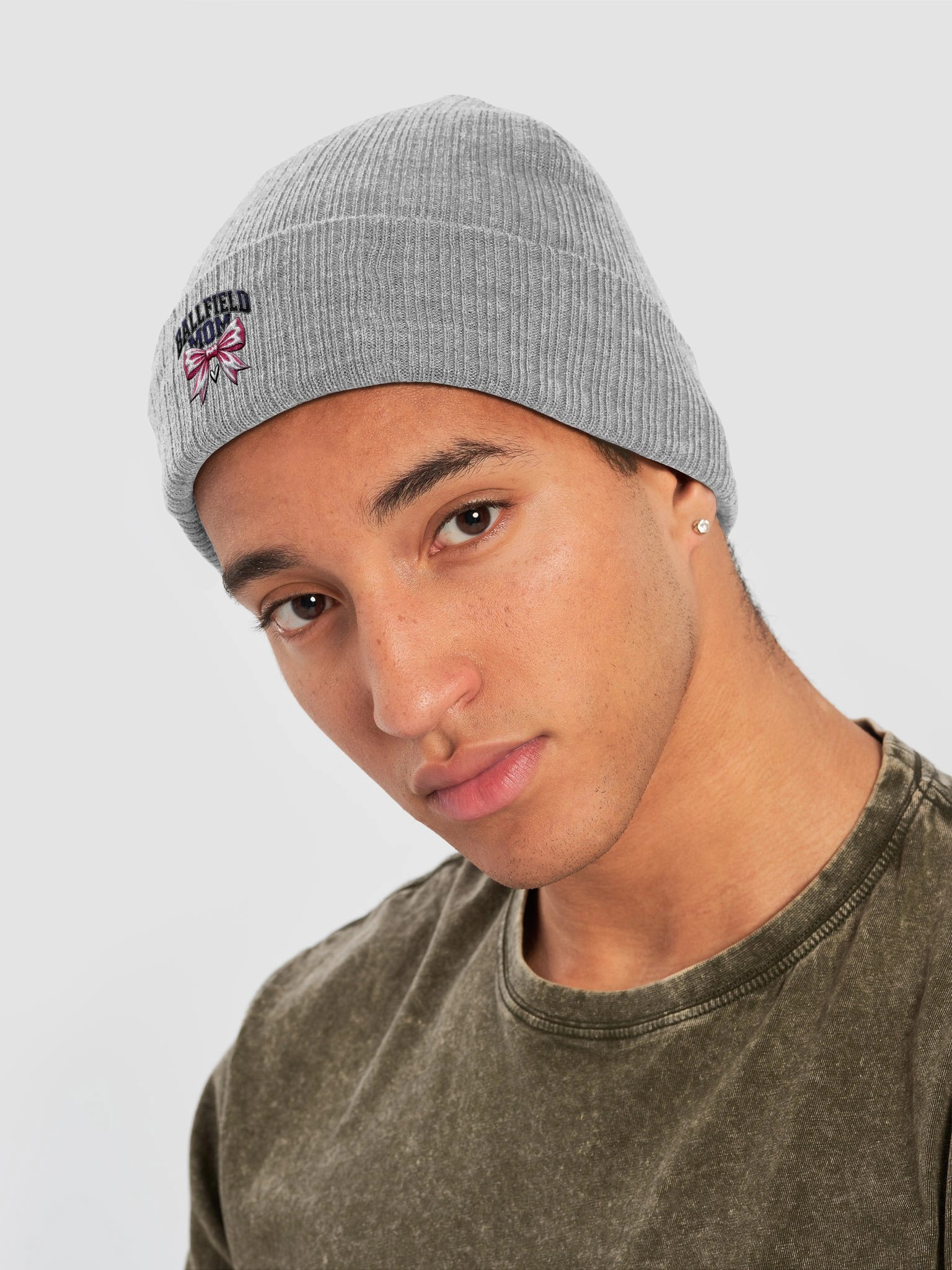 Ballfield Mom Pink Bow Ribbed Beanie | Game Day Hat product image (3)